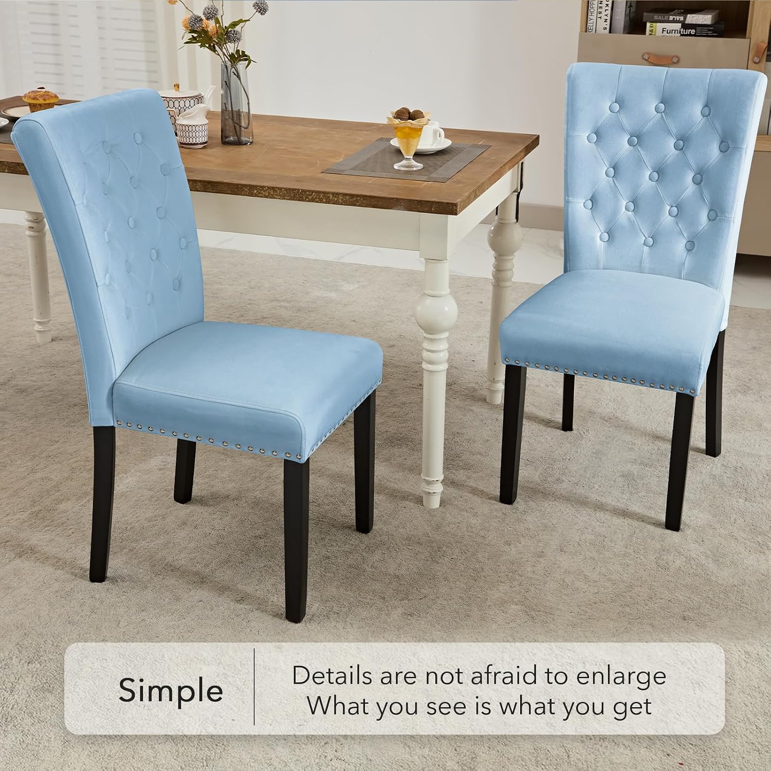 adochr Velvet Dining Chairs Set of 2, Parsons Kitchen Chair, Blue