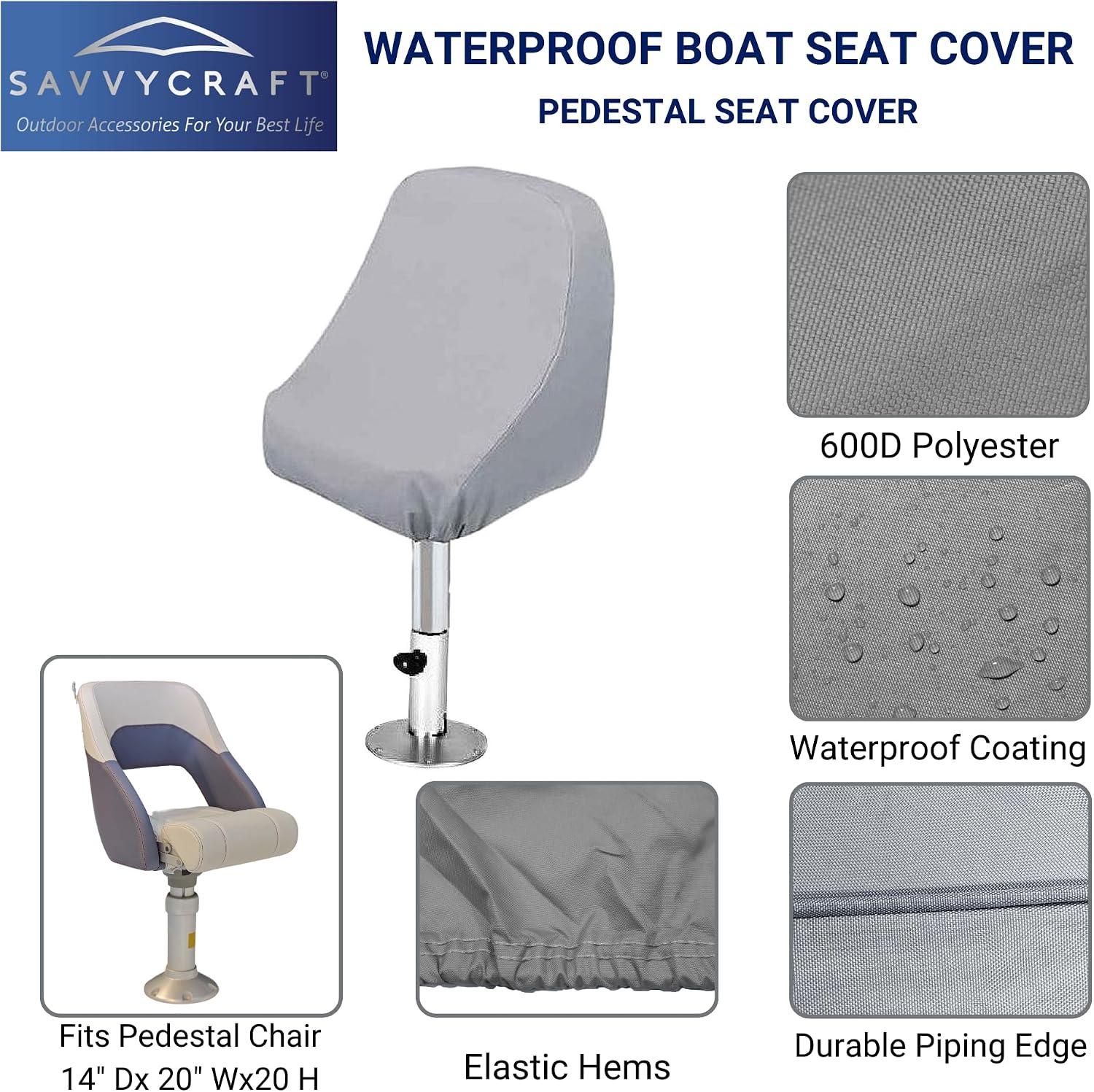 SavvyCraft Waterproof Pontoon Lounge Seat Cover Marine Grade 23"Dx60"Wx30"H
