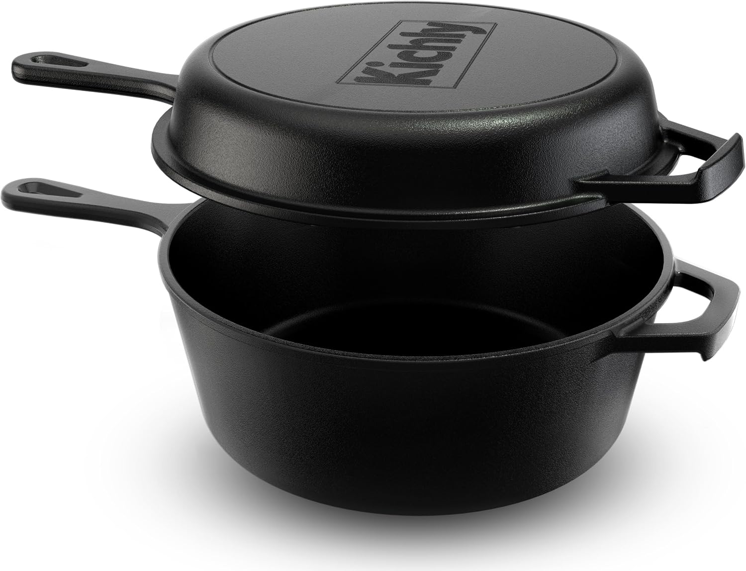KICHLY Combo Cooker Cast Iron Dutch Oven with Lid 2 in1, PFAS Free Pre-seasoned Multi Cookware Skillet