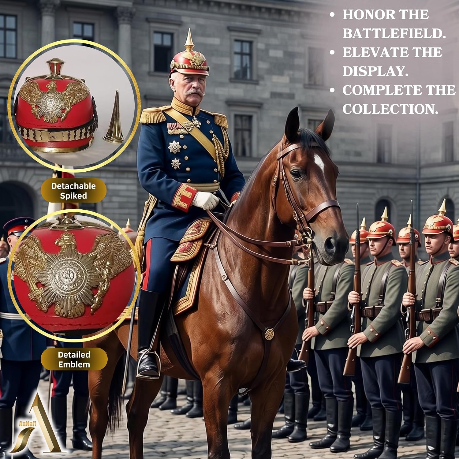 AnNafi Red German Pickelhaube Helmet, Leather Pickelhauben Imperial Prussian Helmet, Brass Military Officer Spiked Men’s Costume