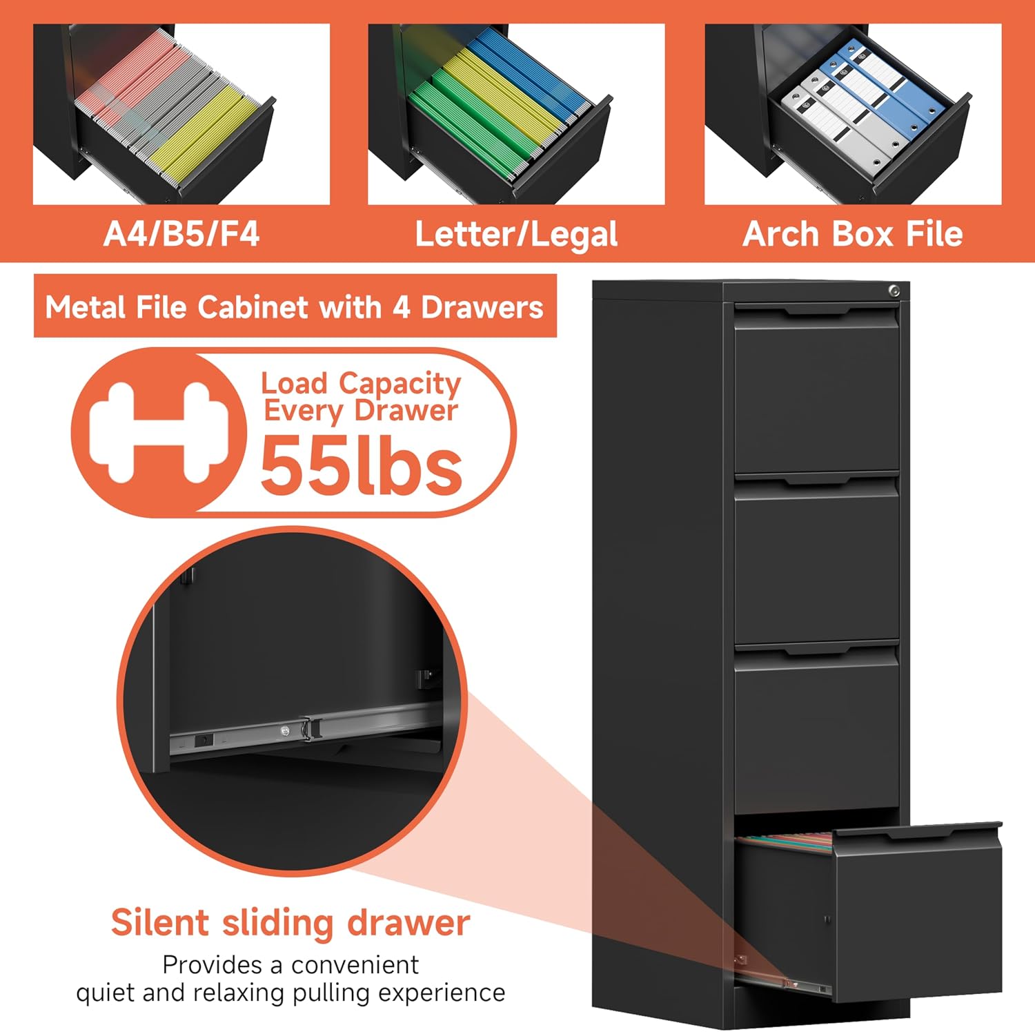 3 Drawer File Cabinet with Lock,Vertical Filing Cabinets for Home Office,Heavy Duty Metal File Cabinet for Hanging A4/Letter/Legal Size File,Vertical File Cabinet 15" W X 17.8" D X 38.3" H-Black