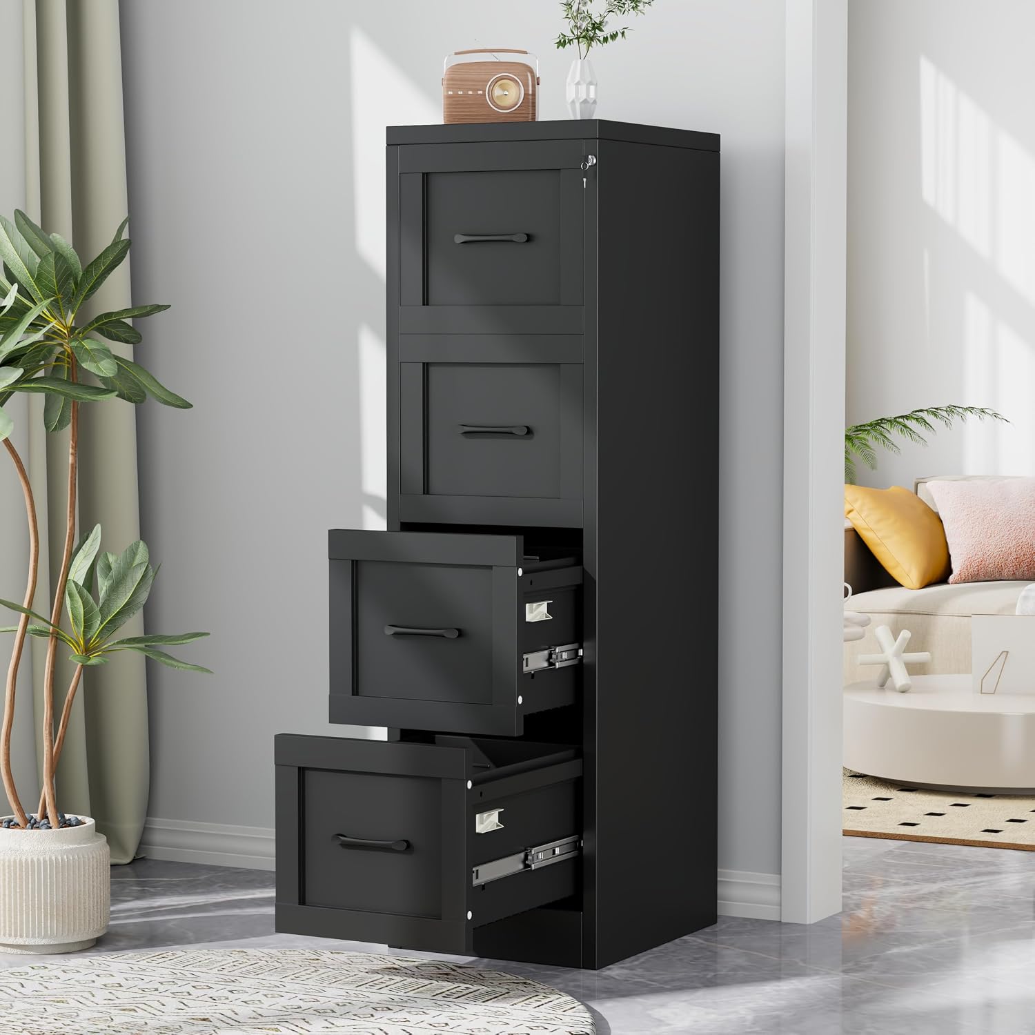 3 Drawer File Cabinet, Office Mobile Filing Cabinet, Printer Stand | All-in-One Office Storage, 3 Storage Drawers, 2 Adjustable Shelves, Lockable Cabinet, 4 Casters, 46.5-Inch Top