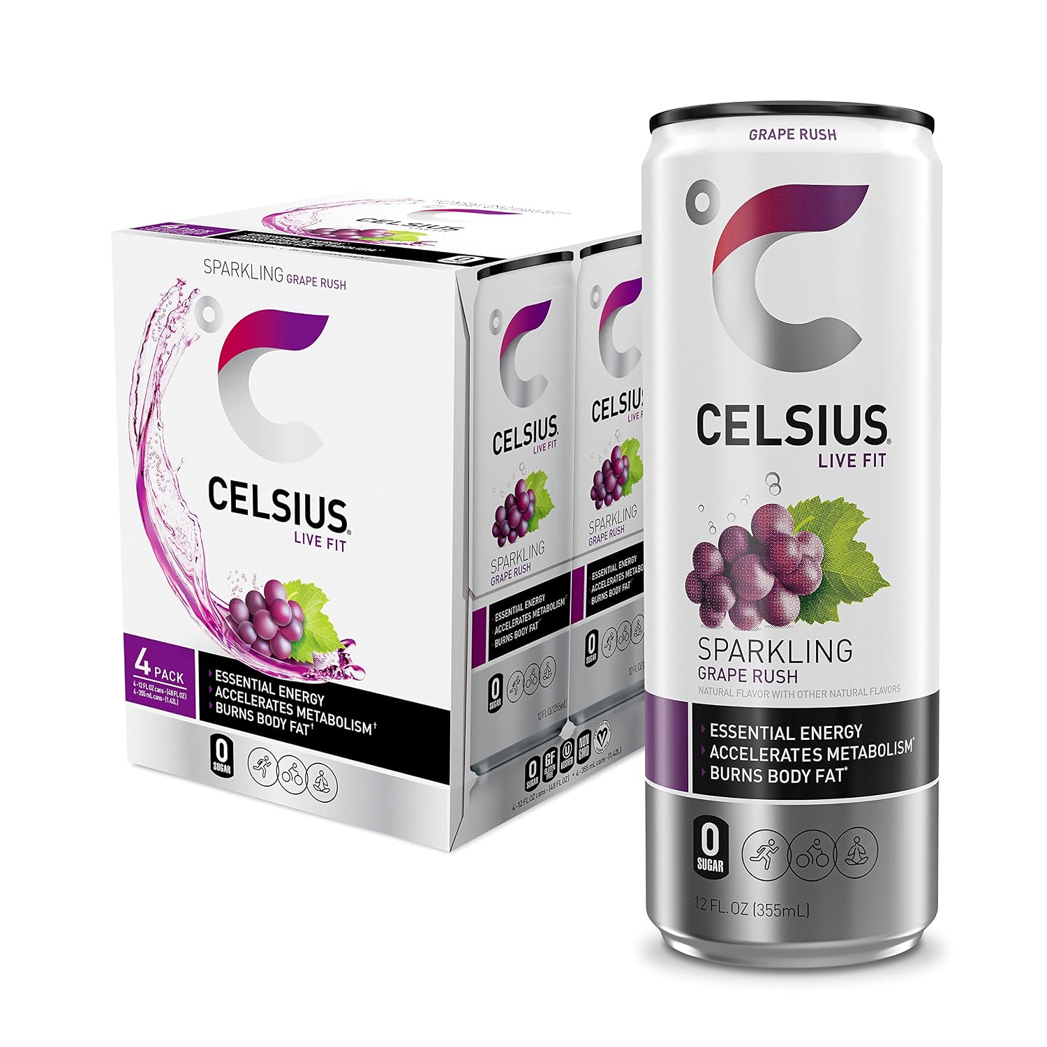 CELSIUS Sparkling Orange, Sugar Free Energy Drink, 12 Fl Oz (Pack of 4)