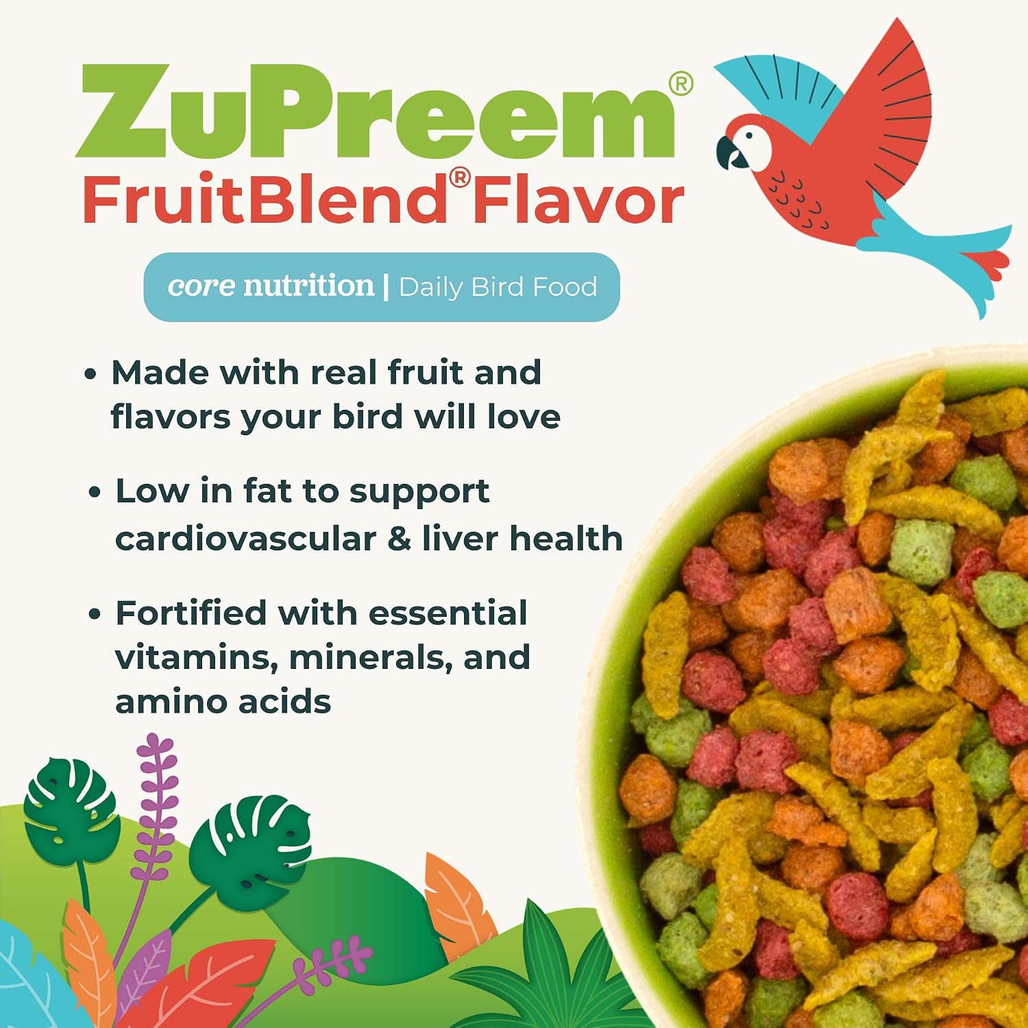 ZuPreem FruitBlend Cockatiel & Conure Food, Uniform Bird Food, M, 2 lb | Bird Food Pellets, Real Fruit, Blend, Cockatiel Food, Conures, Lovebirds, Love Bird Pellets, Quaker, Parrot, Medium Birds