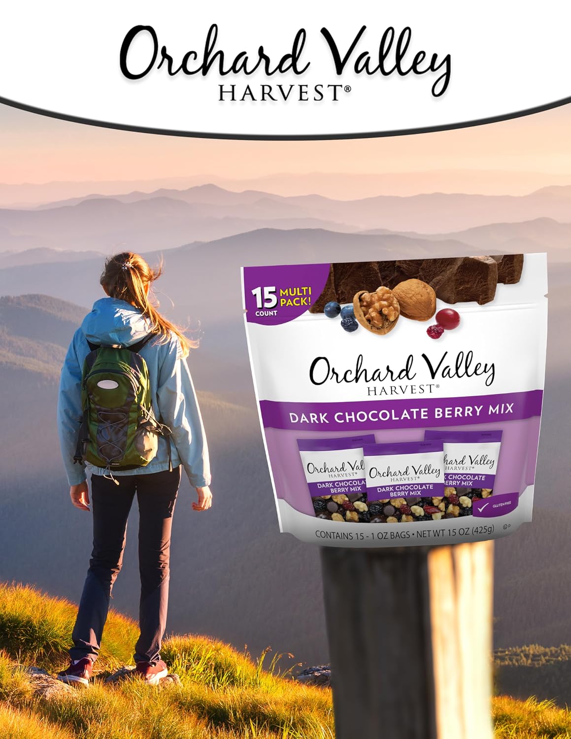 Orchard Valley Harvest Choc Nut Mix Multipack, 1 oz, Pack of 8 | Dark Chocolate Raisins, Almonds & Peanuts, Gluten Free, Stand Up Bag, Non-GMO, 4g Plant Protein, On-The-Go Snack
