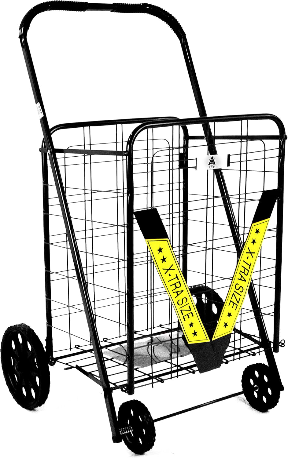 ATH Large Deluxe Rolling Utility / Shopping Cart - Stowable Folding Heavy Duty Cart with Rubber Wheels For Haul Laundry, Groceries, Toys, Sports Equipment, Red