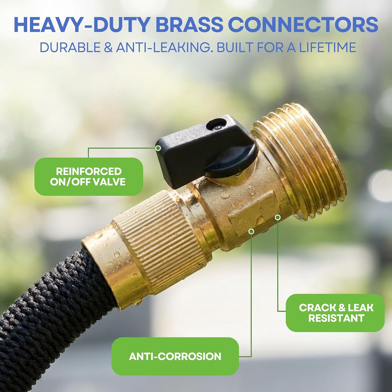 J&B XpandaHose 75ft Expandable Garden Hose, Lightweight, Brass Connectors | Ultra Strong 3750D fabric, 4-layer latex core, expands 3X, kink & leak-resistant, 10-pattern nozzle, storage bag