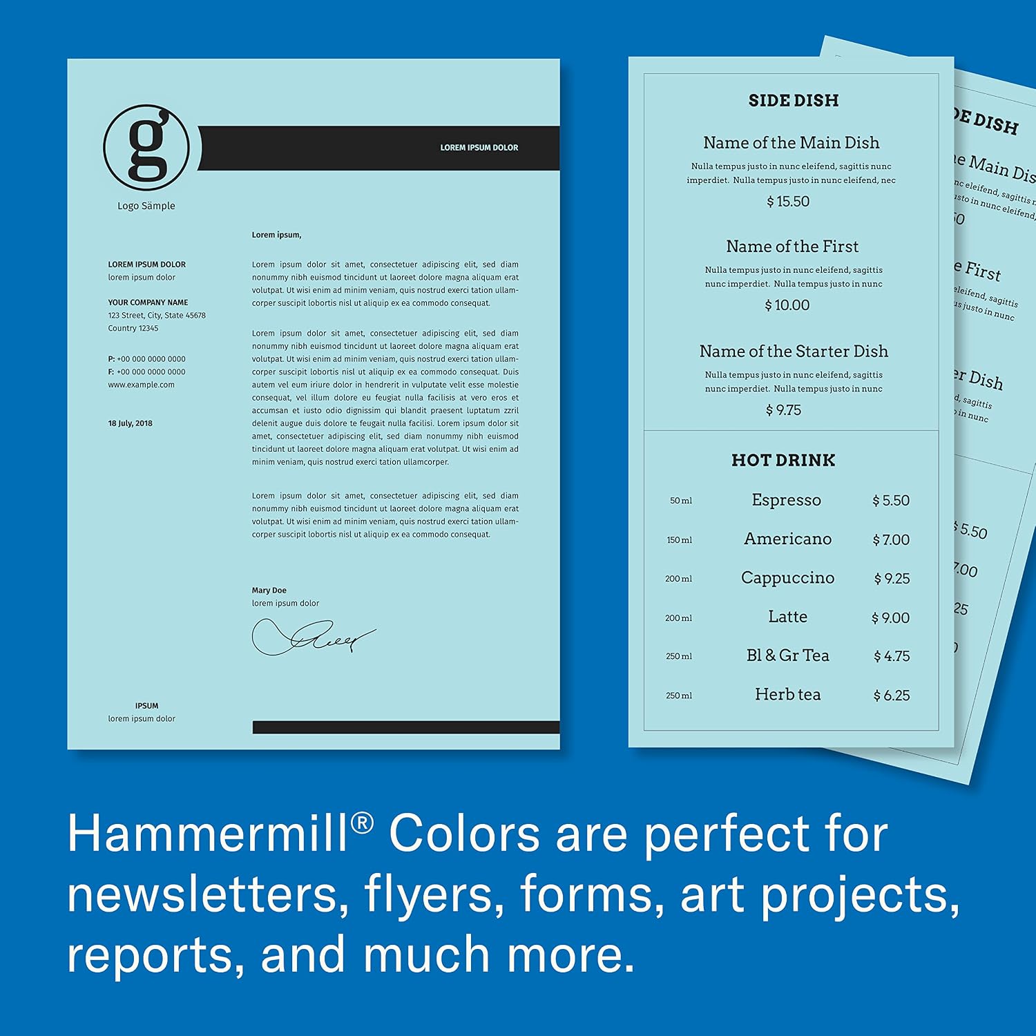 Hammermill Colored Paper, 20 lb Blue Printer Paper, 8.5 x 11 - Made in the USA, Pastel Paper, 103309R - 1 Ream (500 Sheets)