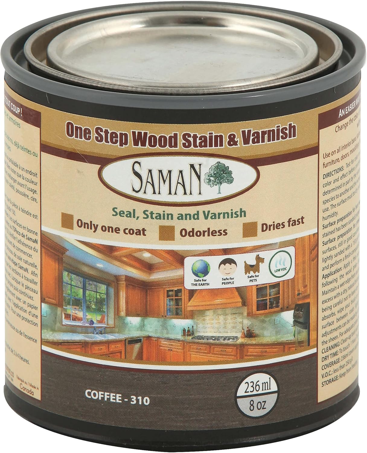 SamaN Interior One Step Wood Seal, Stain and Varnish – Oil Based Odorless Dye - Protection for Furniture and Fine Wood (Cedar SAM-303, 8 oz)