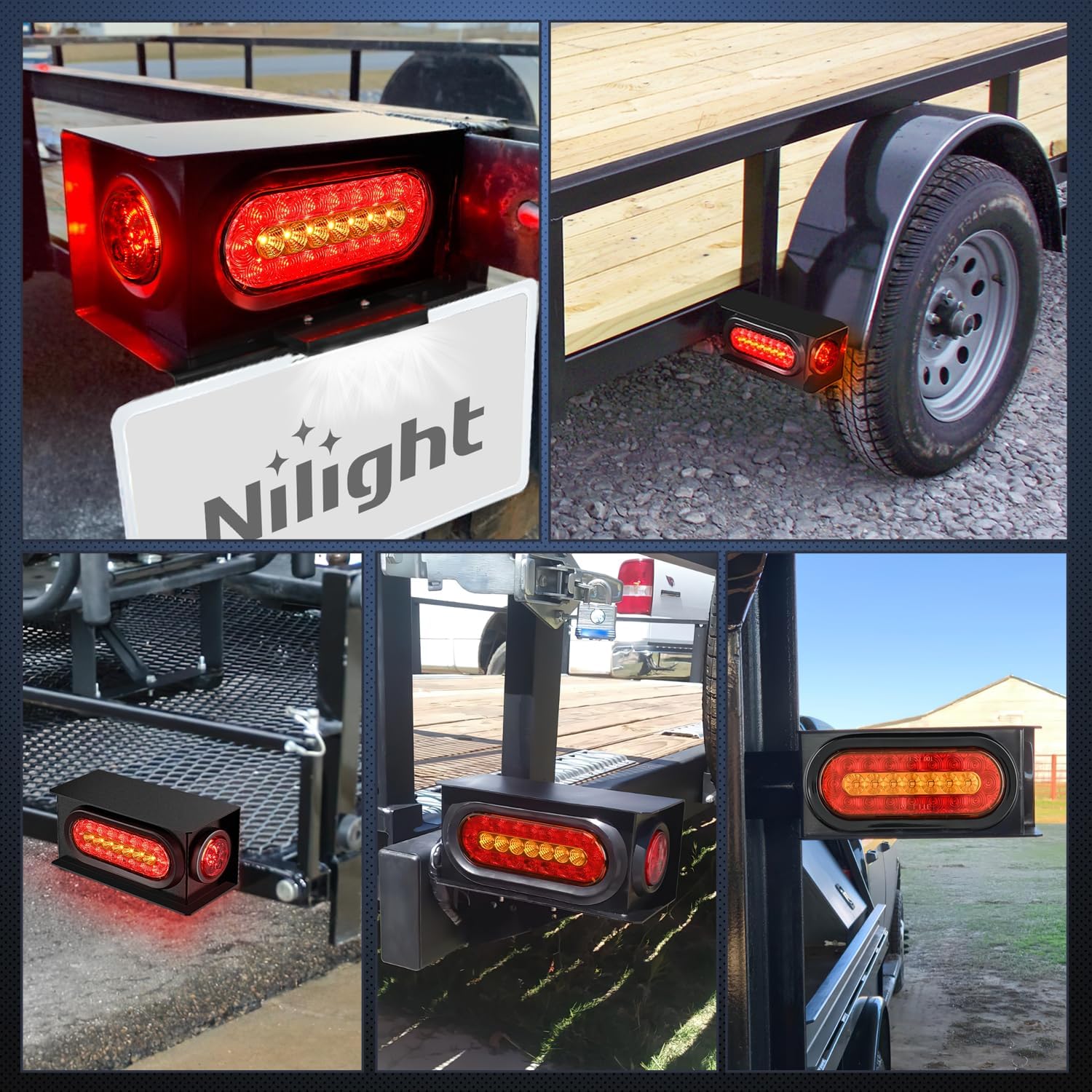Nilight Steel Weld-On Trailer Light Box Kit with 6 Inch Oval LED Tail Light