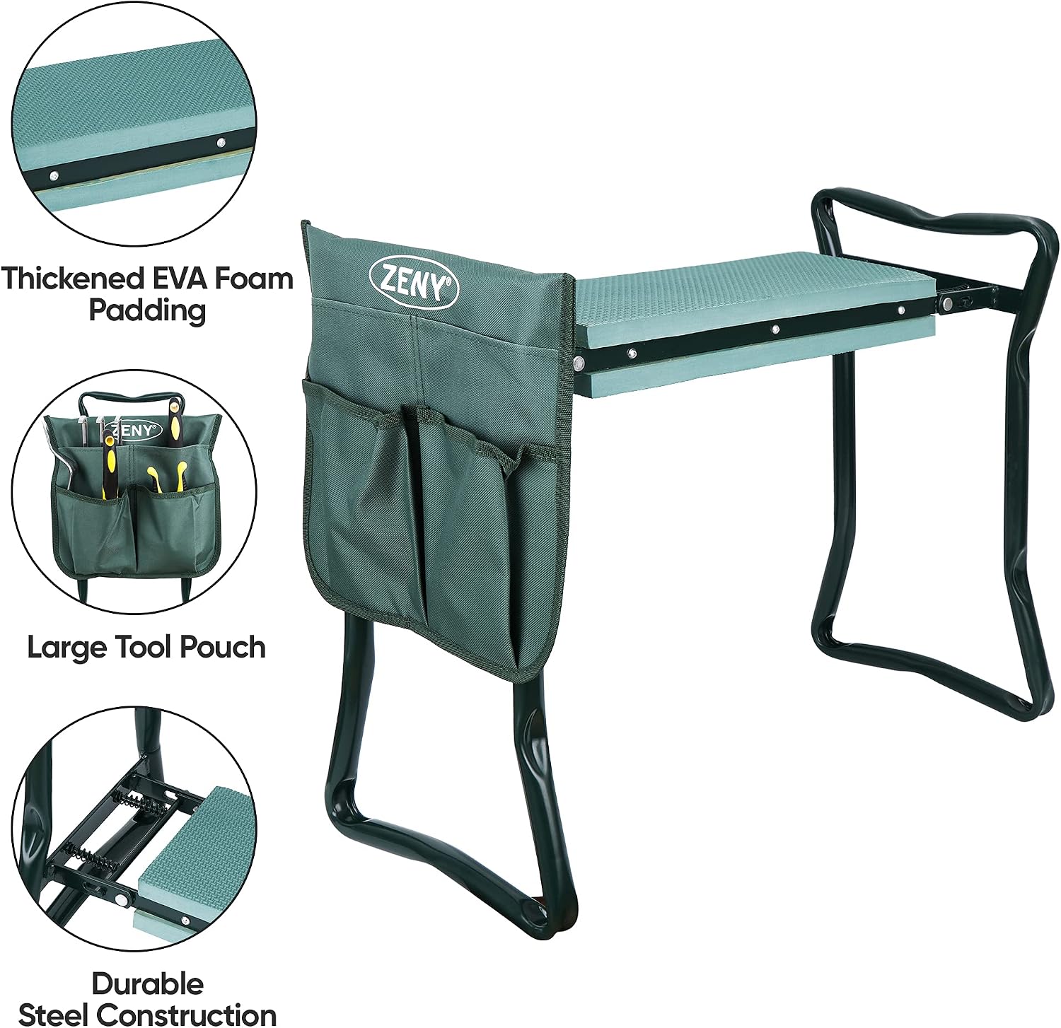 ZENY Folding Garden Kneeler Seat Gardening Workseats Portable Garden Bench Stool with Thicken Foam Kneeling Pad and Tools Pouch