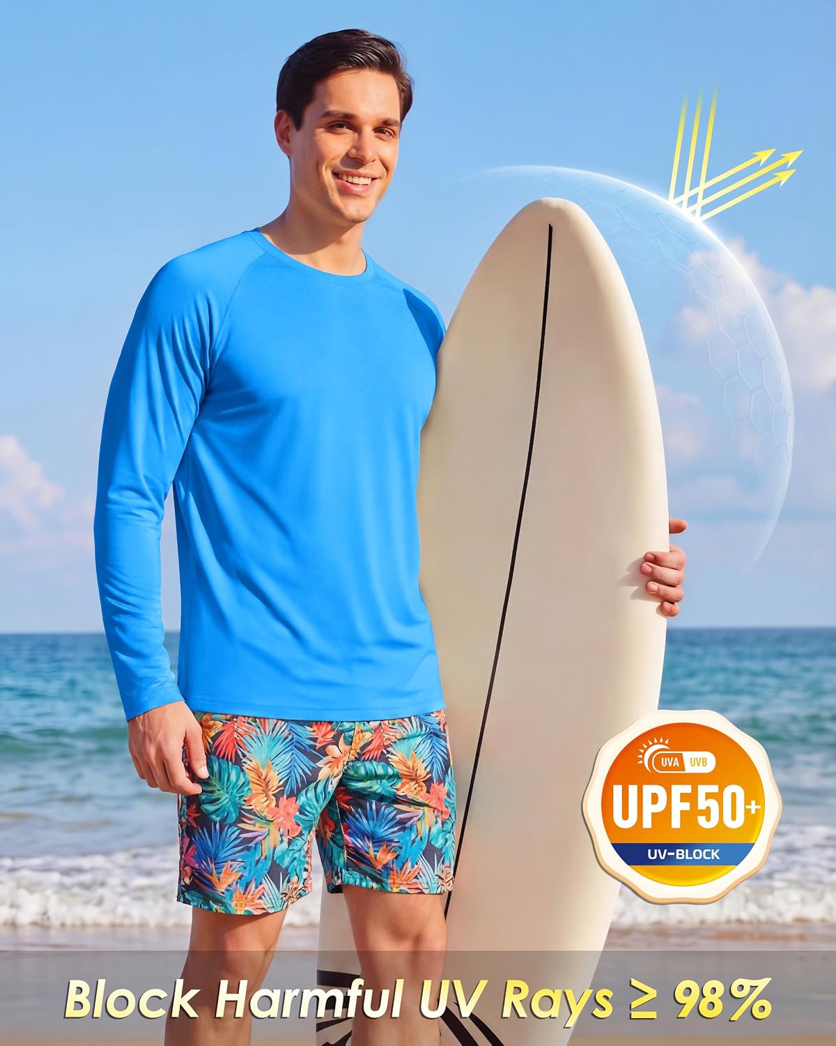 Boladeci Men's UPF 50+ Sun Protection UV SPF Shirts Long Sleeve Lightweight Quick Dry Swim T-Shirts Rash Guard