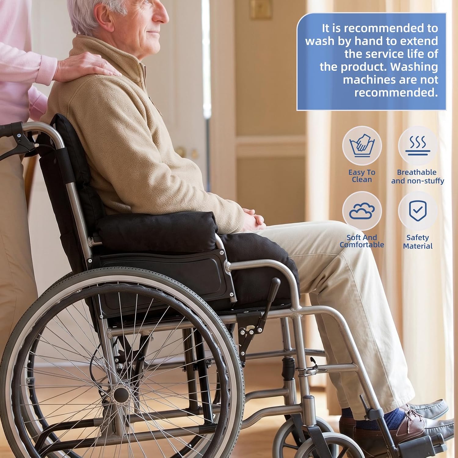 Wheelchair Cushions，Pressure Pain Relief Accessories with Armrest Covers. Supports Coccyx & Back, Non-Slip. Fits 18" Wheelchair with Full Arms, Blue.