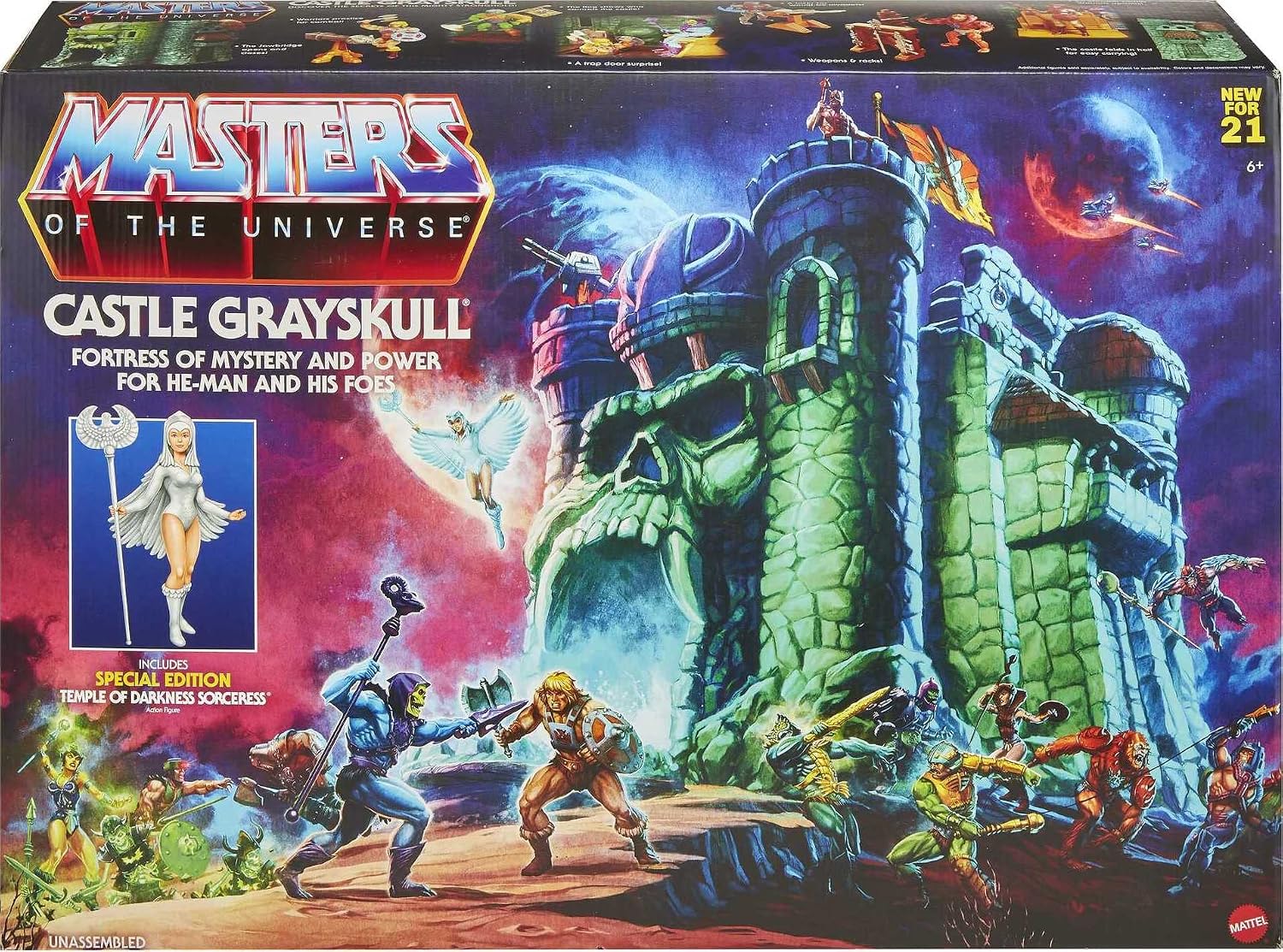 Masters of the Universe Mattel Masters of the Universe Origins Playset & Action Figure, Castle Grayskull with Scorceress, MOTU Toy, 4 Rooms