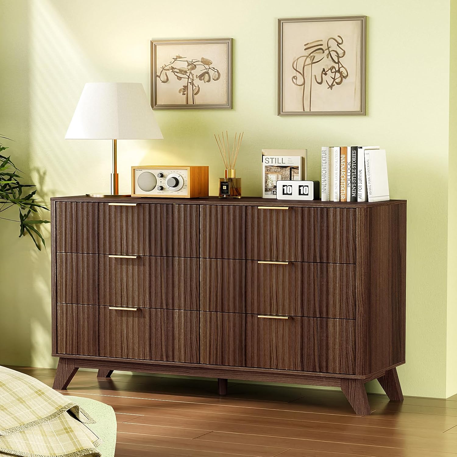 VINGLI Fluted Tall Dresser 5 Drawer, 23.66" W Chest of Drawers Gray Wood Dresser with Rounded Edges, Grey Dressers for Bedroom