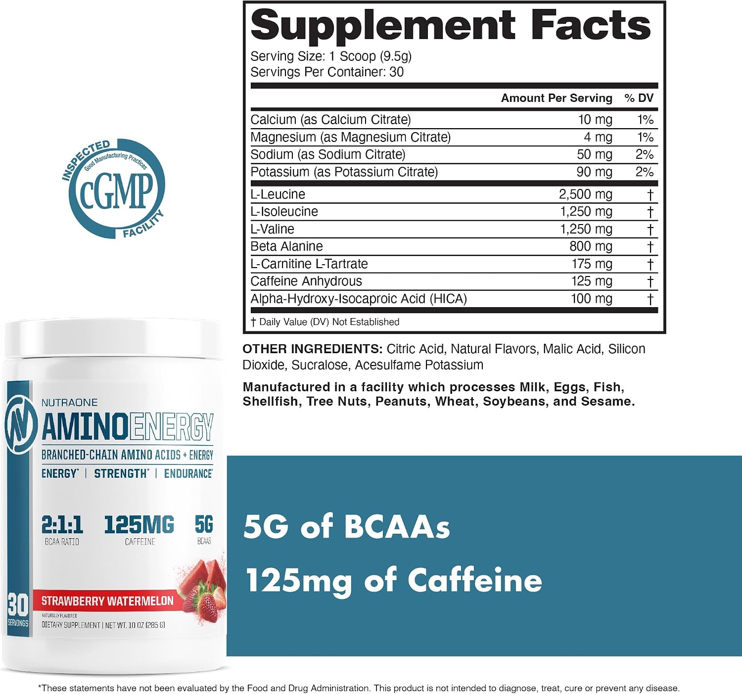 NutraOne Amino Energy BCAA Powder Pre-Workout Supplement with Caffeine Branched Chain Amino Acids to Help Fuel and Recover* (Strawberry Watermelon