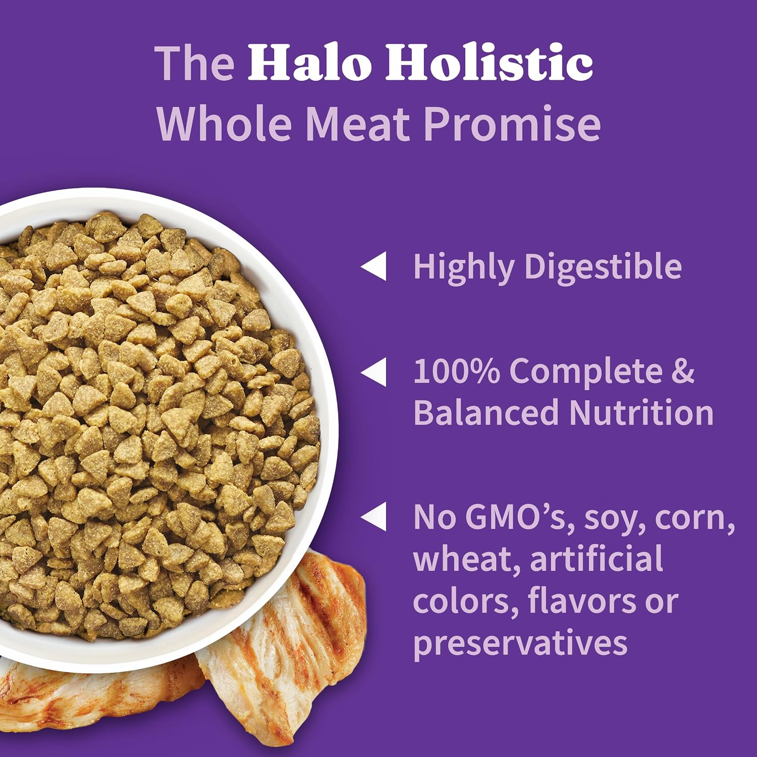 Halo Holistic Cage Free Chicken Cat Food, Healthy Grains Dry Cat Food, Complete Digestive Health, Kibble for Adult Cats, 6 lb Bag