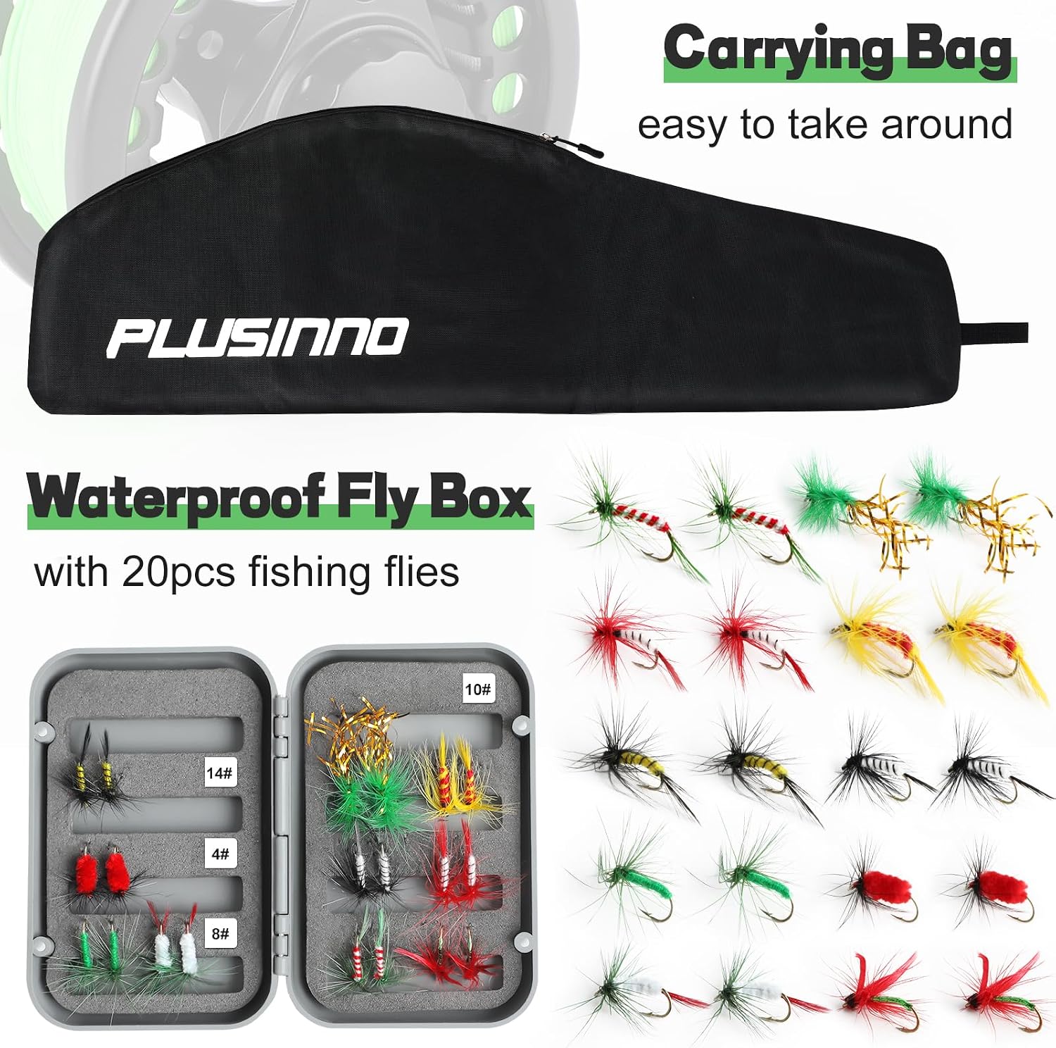 PLUSINNO Fly Fishing Rod and Reel Combo Kit, Fly Fishing Rod for Starters | 4 Piece Lightweight Ultra-Portable Graphite 5 Wt -9' Fly Rod, 5/6 Reel