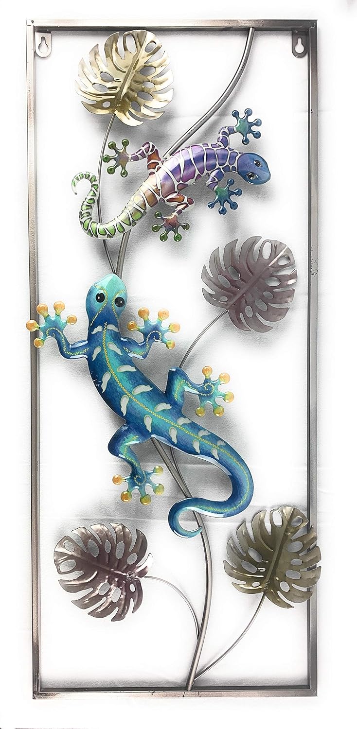 Metal Gecko Wall Art 3D Plaque Decor Lizard Sculpture for Outdoor Backyard Fence Patio Garden Pool Side Or Indoor Bathroom Living Room Bedroom Hallway