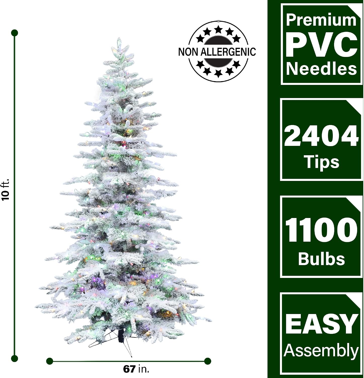 Fraser Hill Farm 7.5-Ft. Mountain Pine Flocked Artificial Christmas Tree with Stand, Unlit Foldable Fake Tree with Realistic Snowy Foliage for Home Decoration