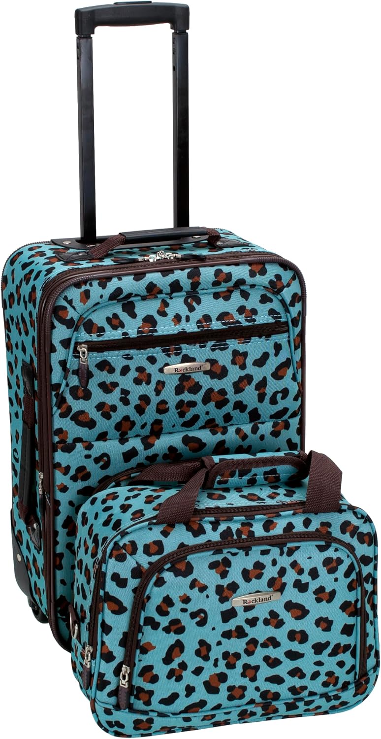 Rockland Fashion Softside Upright Luggage Set,Expandable, Telescopic Handle, Wheel, Black Dot, 2-Piece (14/19)