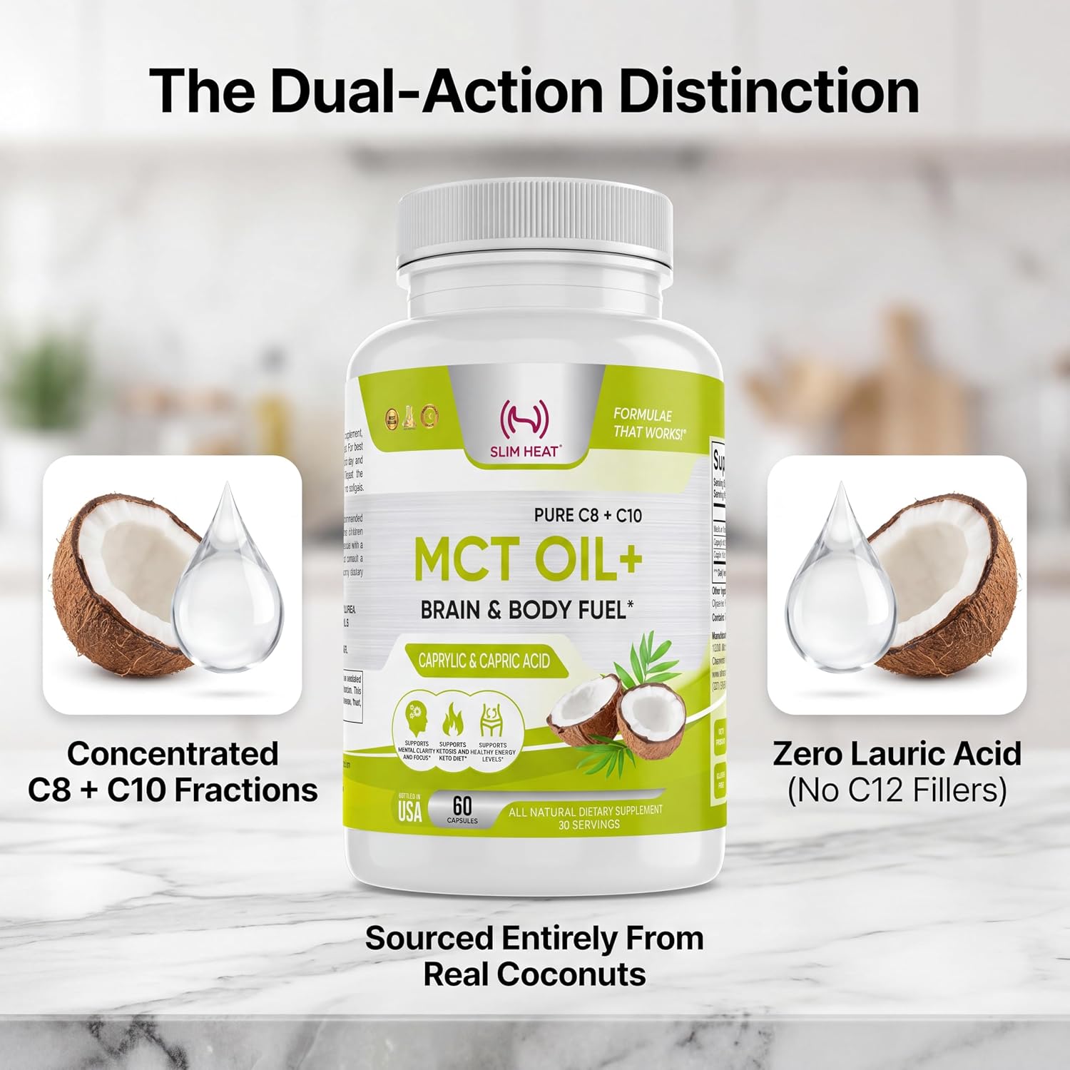 MCT Oil Capsules 2000mg - Pure C8 C10 Caprylic & Capric Acid Softgels, No Lauric Acid, Keto Coconut Fats Supplement for Energy Support
