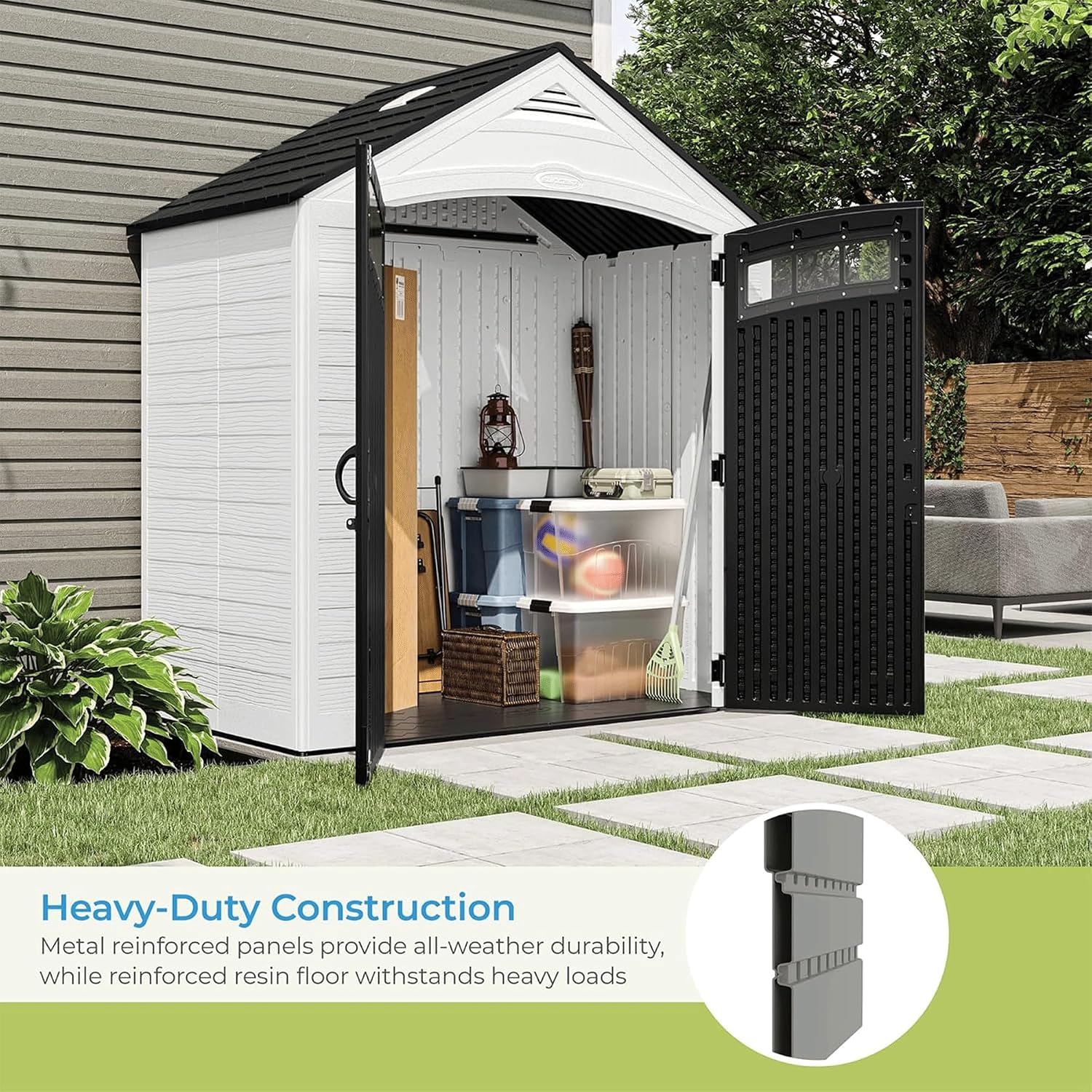 Suncast 7' x 4' Vista Vertical Storage Shed, with Floor, Double Doors