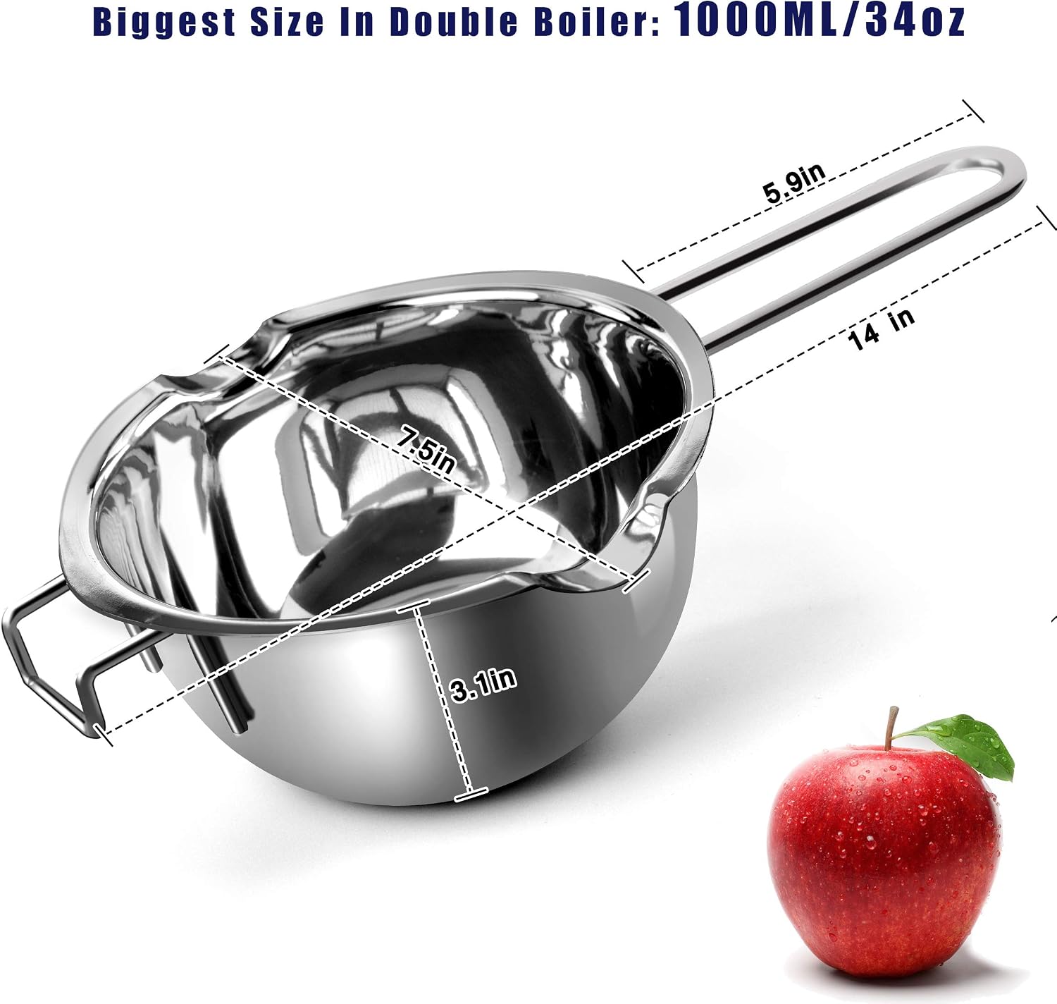 1000ML Double Boiler Pot Set Stainless Steel Melting Pot For Chocolate, Candle and Candy Making (34oz)