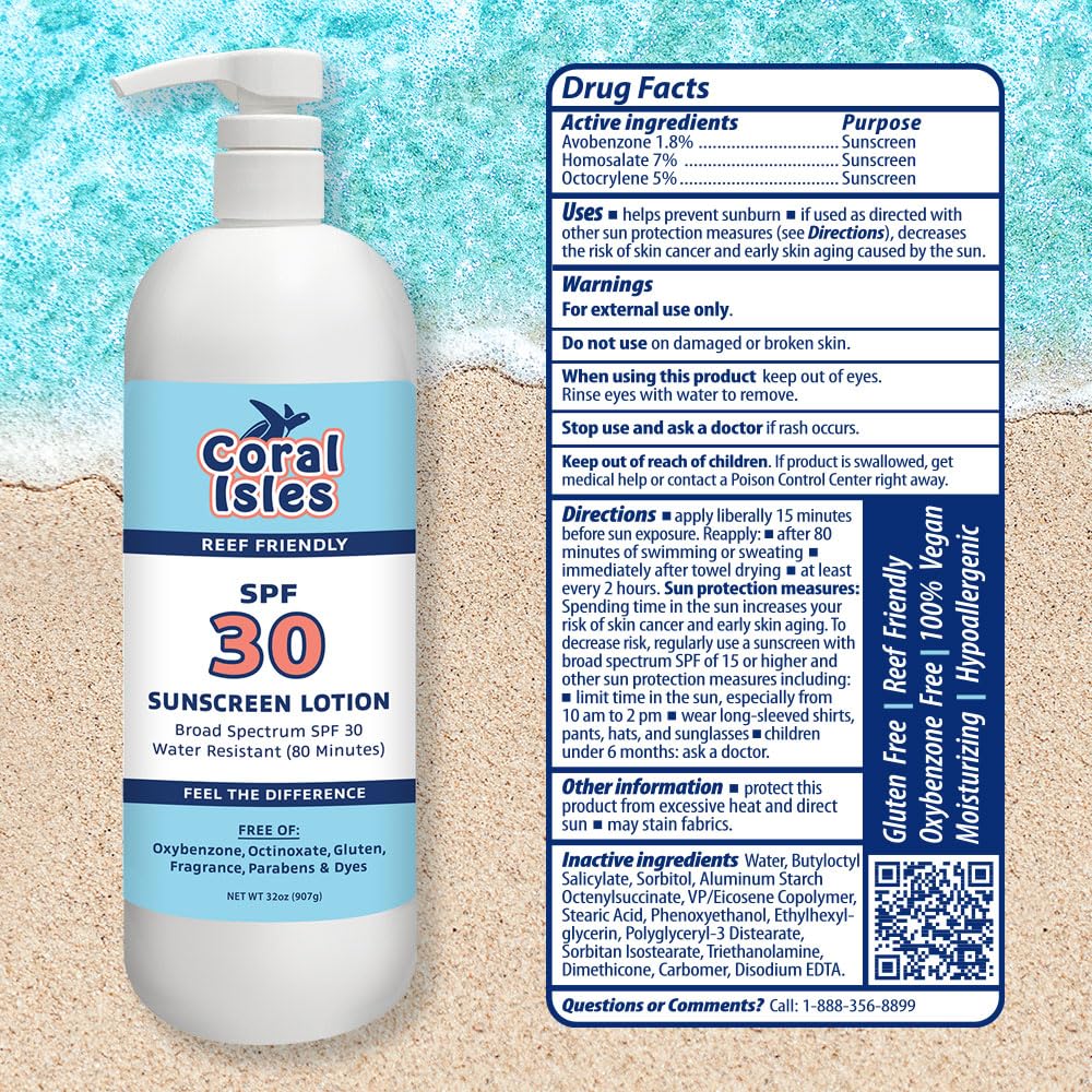 Coral Isles SPF 50 Sunscreen Pump Reef Compliant Broad Spectrum 128 Fl Oz
