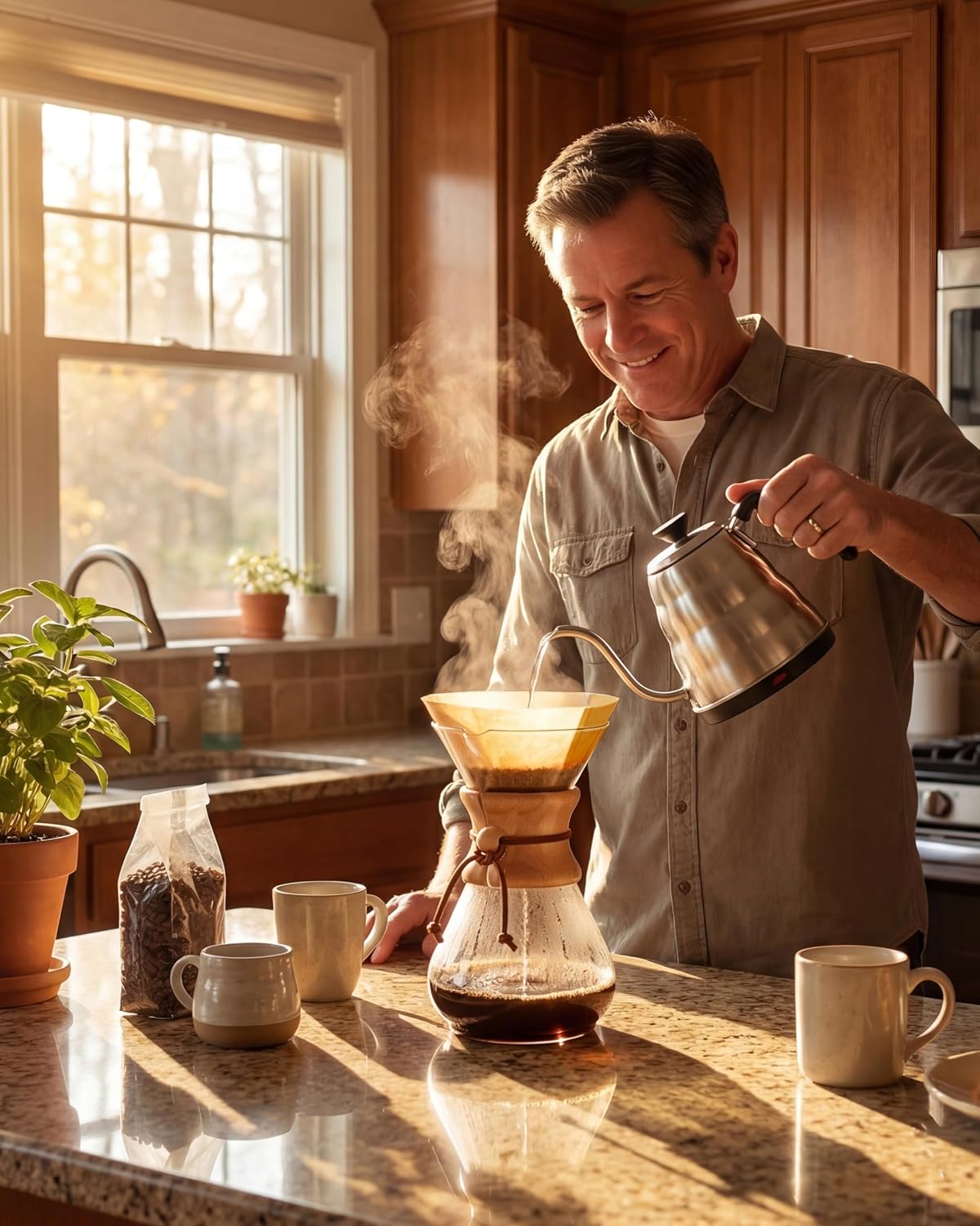 AGOGO Pour Over Coffee Maker Set, 34oz Classic Style, 304 Stainless Filter | Barista kit for home kitchen, Cafe, Camping & Office; 20oz-40oz Classic, Slim, Diamond styles; Includes brush & towel.