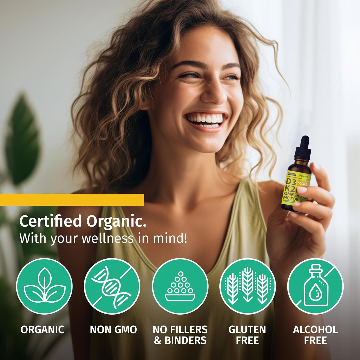Nusava Organic Vitamin D3 K2 Drops with MCT Oil, Unflavored, Pack of 2