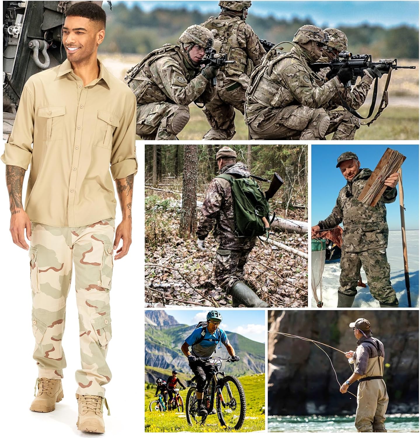 Mens Cargo Pants Camo Work Tactical Rip Stop BDU Casual Army Military Pants | 100% Cotton,Wear Resistant,Breathable,Sweat-absorbent,Men's Wild Cargo Pants with 8 Pockets,Relaxed Loose Fit Hiking Pants