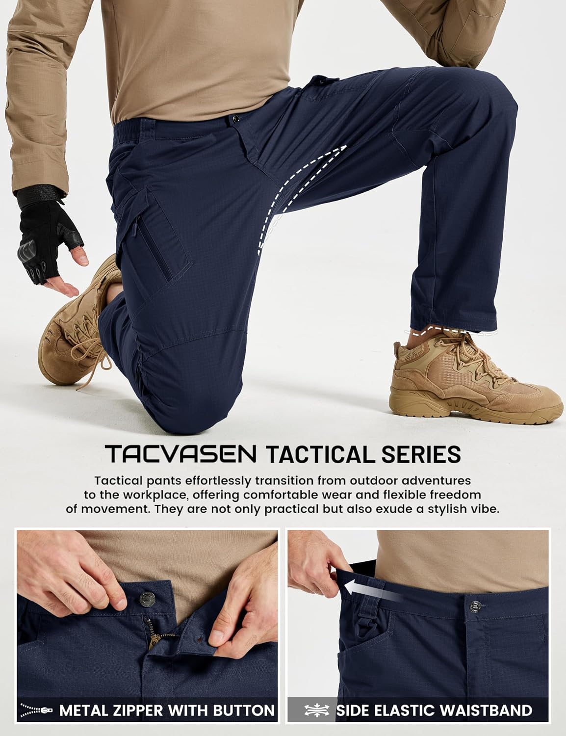 TACVASEN Men's Tactical Pants Waterproof Hiking Work Pants for Men Construction Stretch Cargo Trousers 9 Pockets