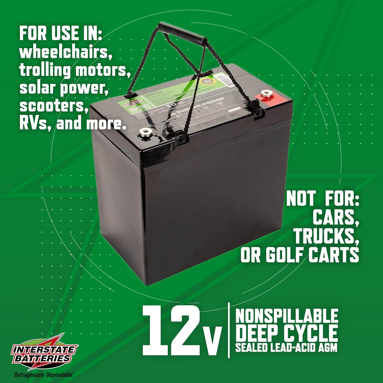 Interstate Batteries 12V 35Ah SLA AGM Deep Cycle Battery Insert Terminal