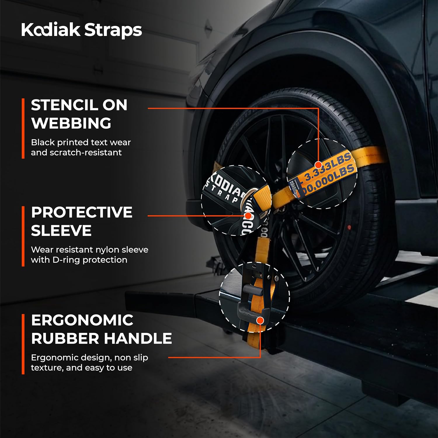 Adjustable Vehicle Tire Tie Down Straps Kit– 4pk Heavy Duty Tire Straps with Snap Hooks 10