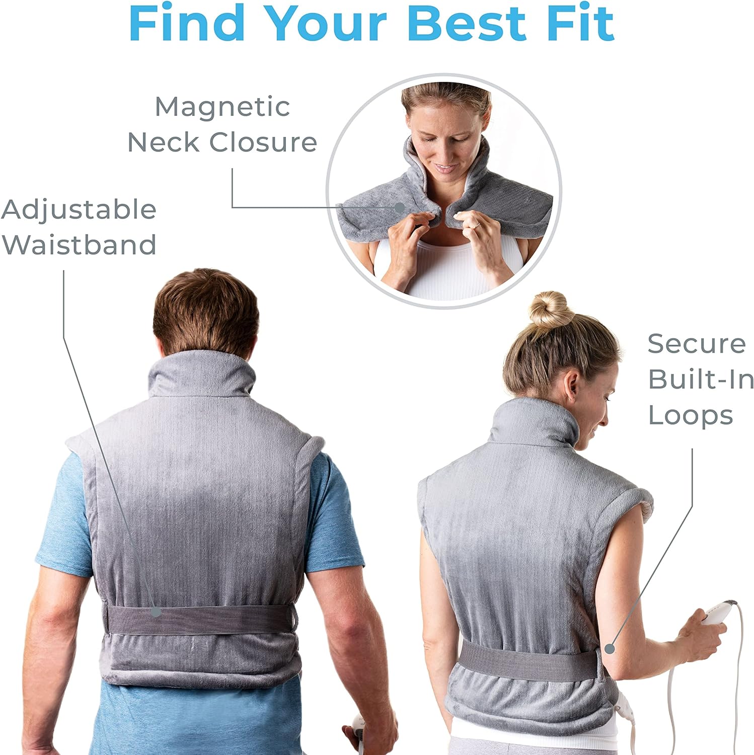 Pure Enrichment PureRelief XL Extra-Long Back & Neck Heating Pad, Safe Heat Therapy for Sore Muscles, Pain, & Cramps in Neck, Back, & Shoulders, 4 Heat Settings w/Auto Shut-Off, Soft Fabric (Gray)