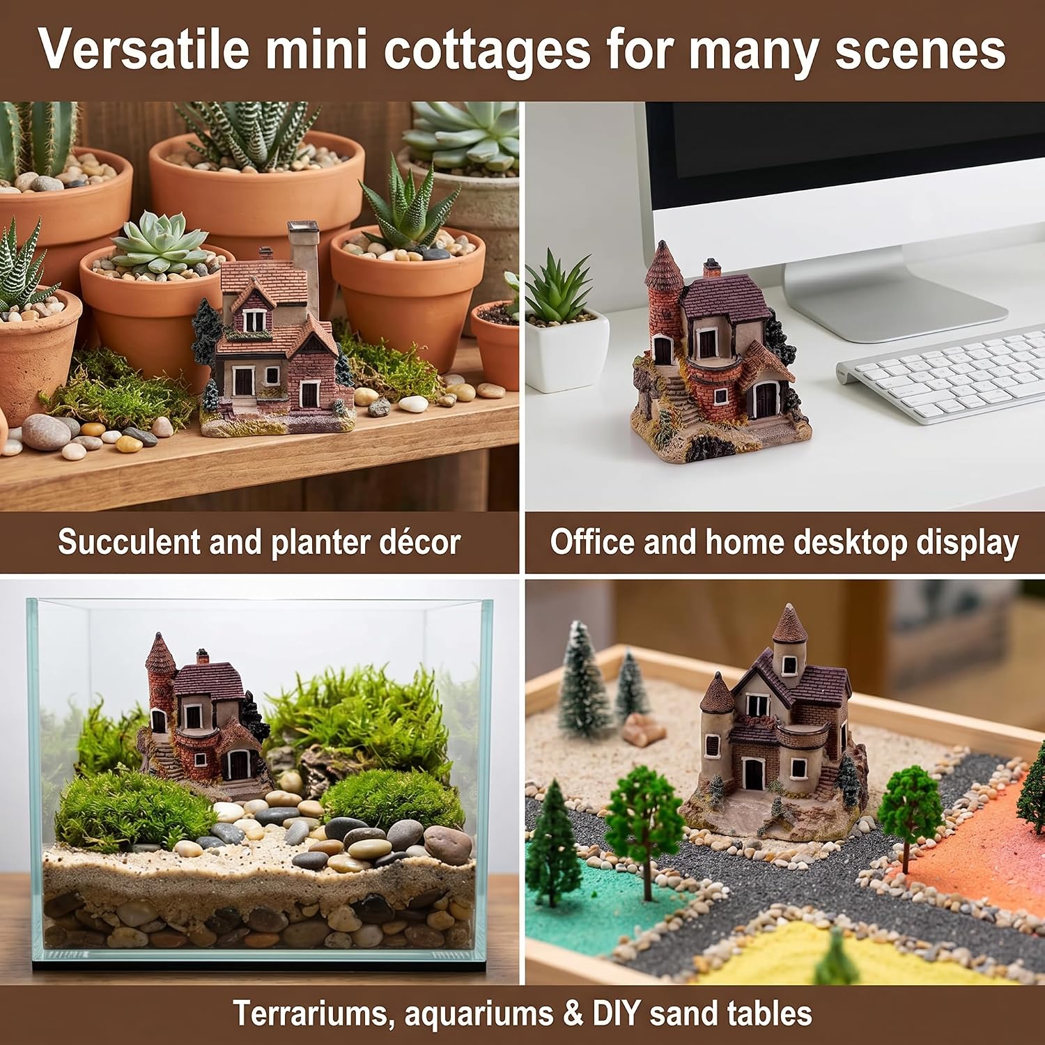 4PCS Miniature House Fairy Gardening Micro Landscape Village Stone House Bonsai Terrarium Crafts Ornaments Accessories Home Decoration Resin