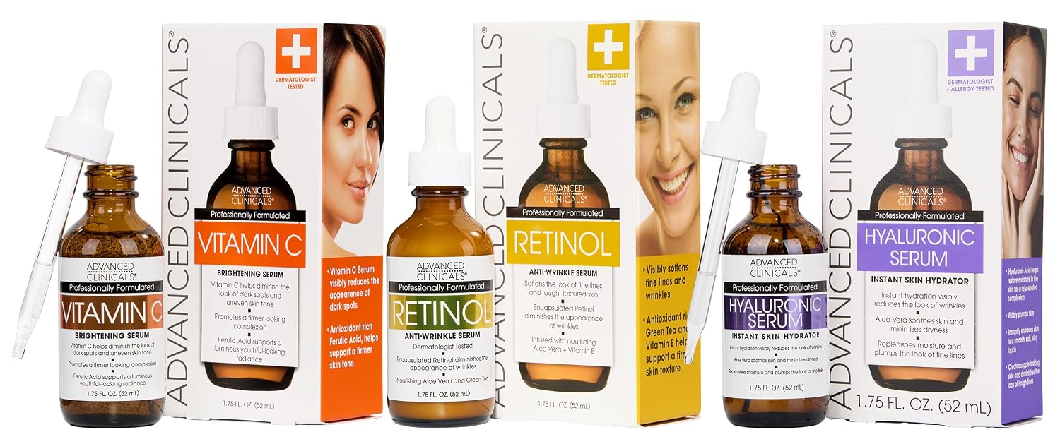 Advanced Clinicals Brightening Vitamin C Serum For Face With Glycolic Acid + Lactic Acid | Vitamin C Eye Serum Face Moisturizer For Improving Look Of Dark Spots & Uneven Complexion, 1.75 Fl Oz