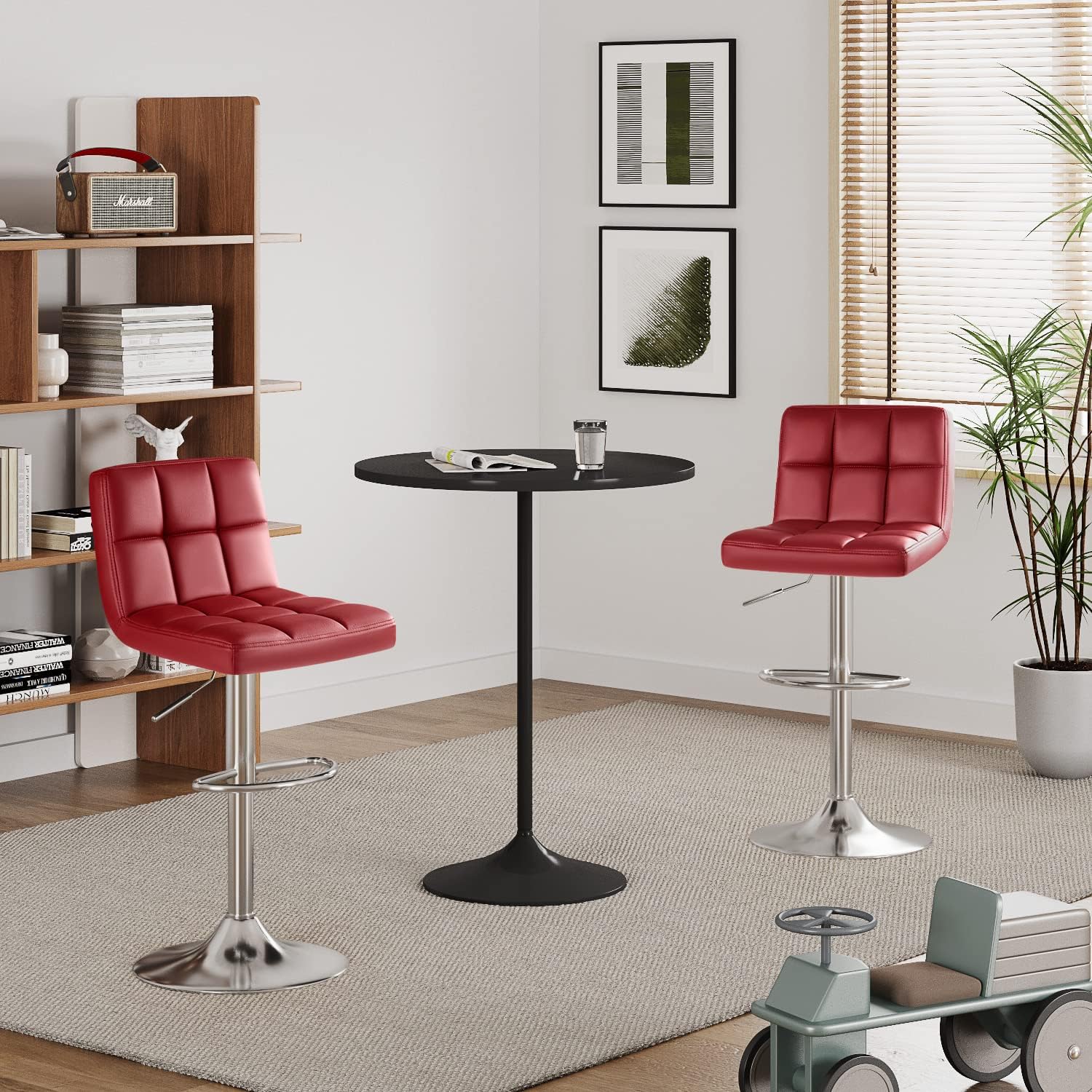 Furmax Bar Stools Modern Pu Leather Swivel Adjustable Hydraulic Bar Stool Square Counter Height Stool Set of 2 (White)