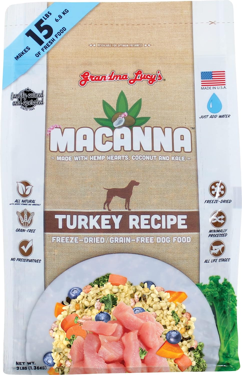 Grandma Lucy's Macanna Dog Food, Grain Free and Freeze-Dried - Salmon Recipe, 3Lb Bag