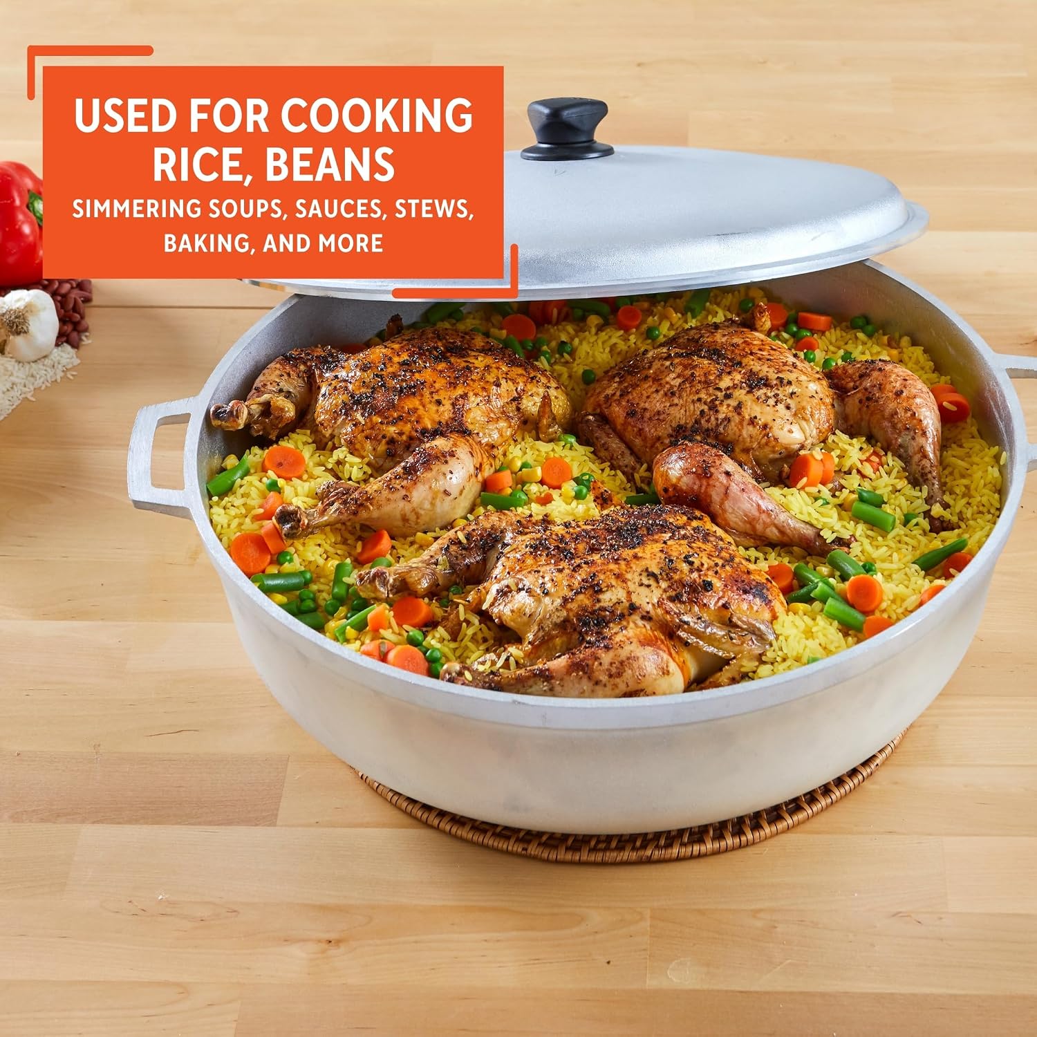 IMUSA USA 11.6Qt Jumbo Traditional Colombian Caldero, 11.6 Quart, Silver | Nonstick Finish, Glass Lid with Easy-Grip Handles, Ideal for Rice and Stews, Great for Family Meals