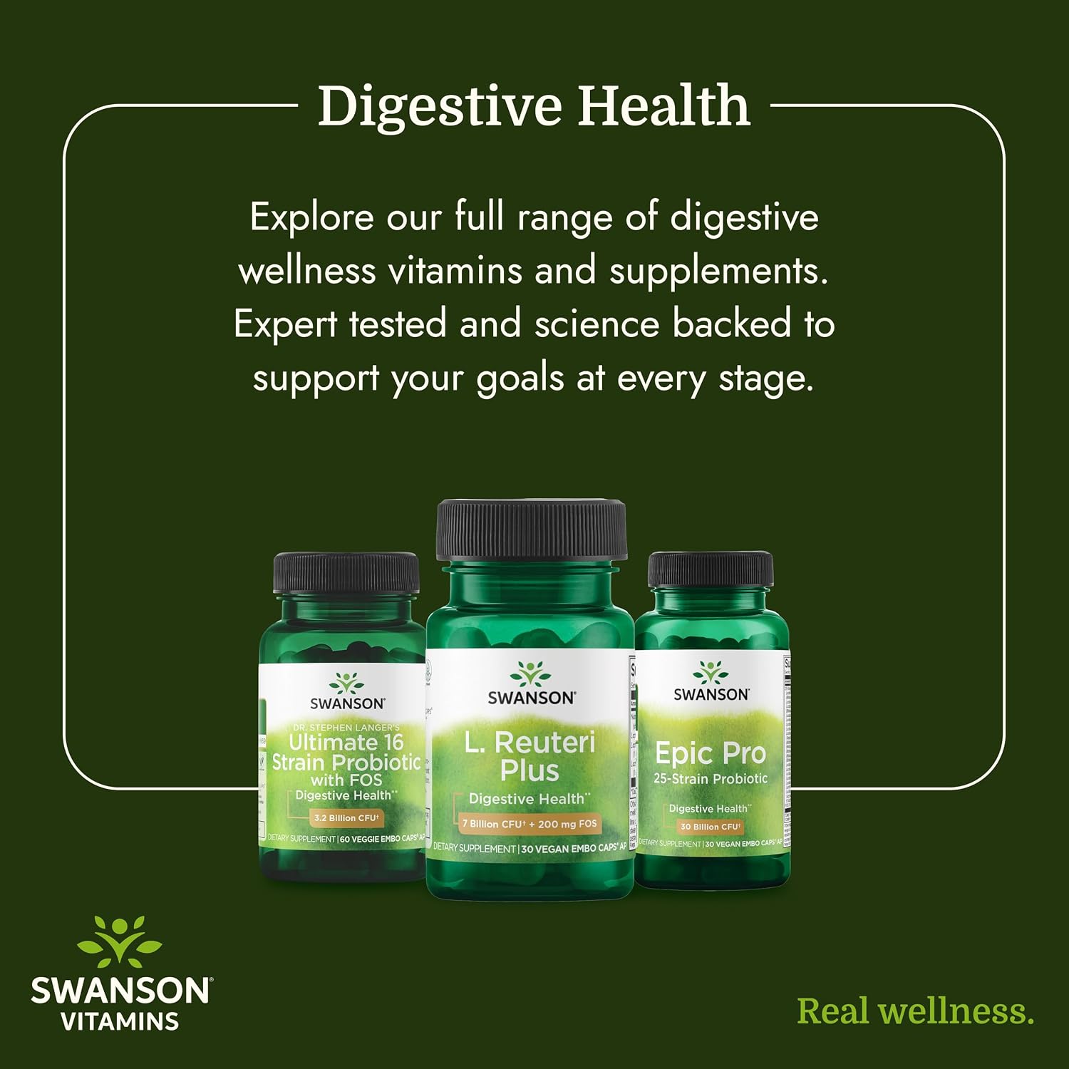 Swanson L. Reuteri Probiotic Plus, 7 Billion CFU, 30 Vegan Capsules | With Lactobacillus Rhamnosus, Acidophilus, and FOS Prebiotic for Gut-Health-Conscious Adults, Full-Spectrum Support