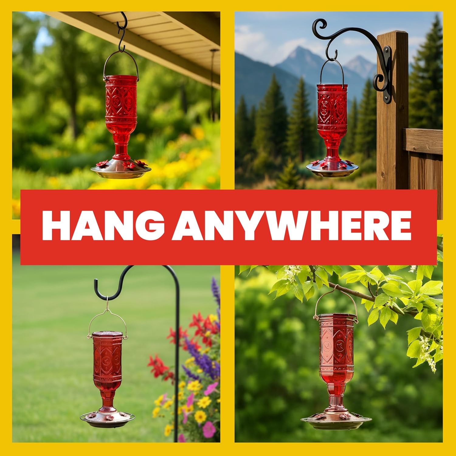 More Birds Red Jewel Hummingbird Feeder, Glass Bottle, 5 Feeding Ports and 20-Ounce Nectar Capacity (76IN)