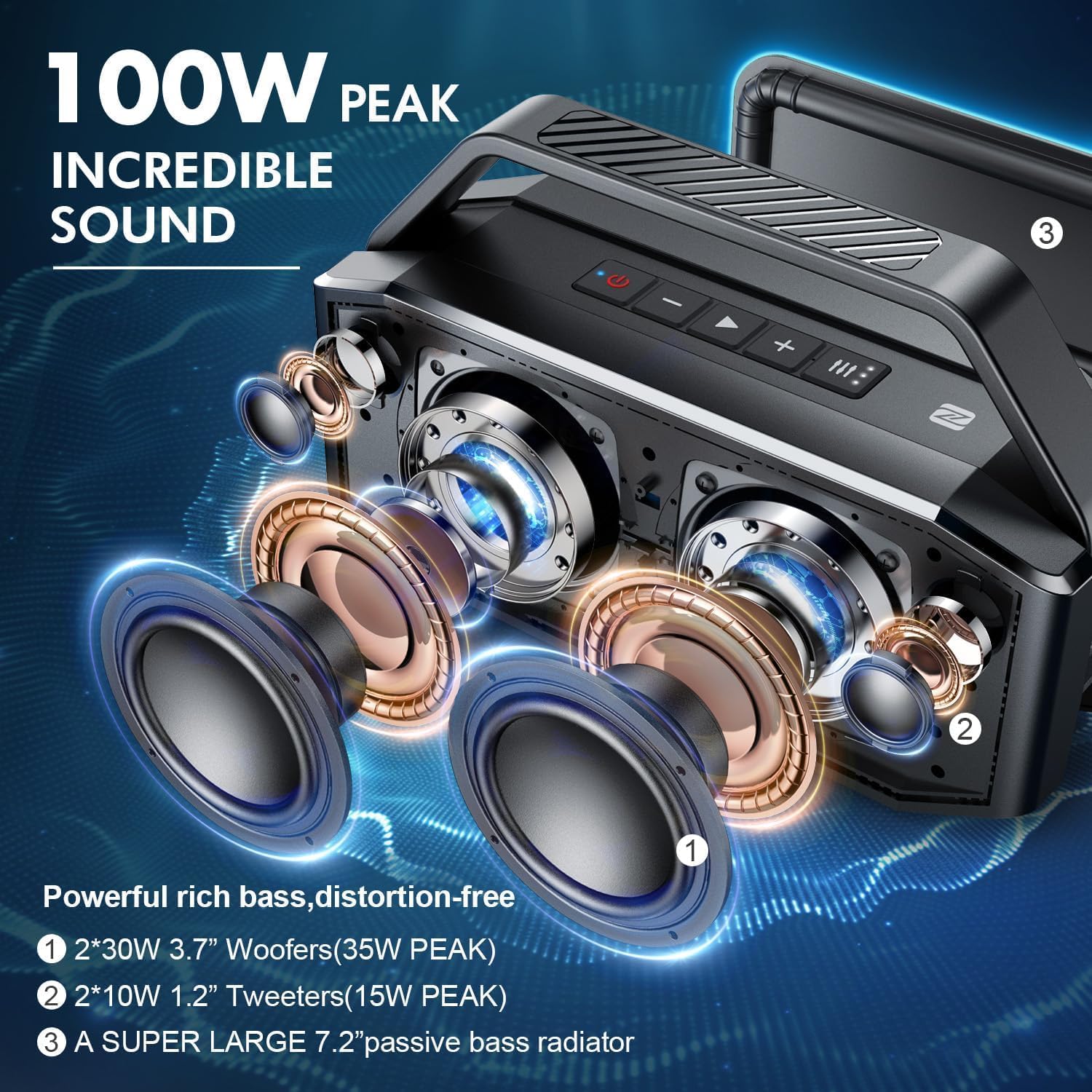 W-KING Bluetooth Speaker, 100W Peak Outdoor Portable Loud Speakers Wireless