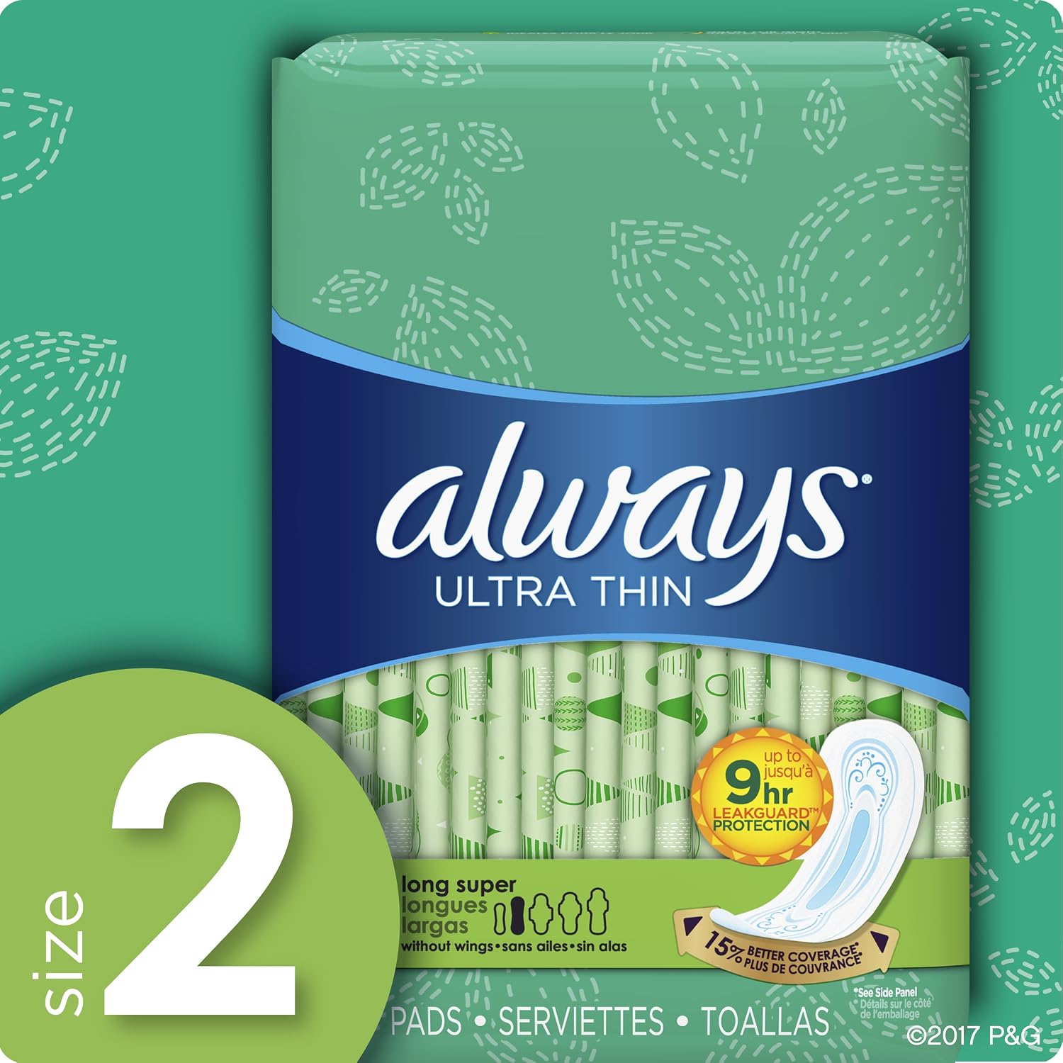 Always Ultra Thin Long Super Pads, 20 Count, (Pack of 2)