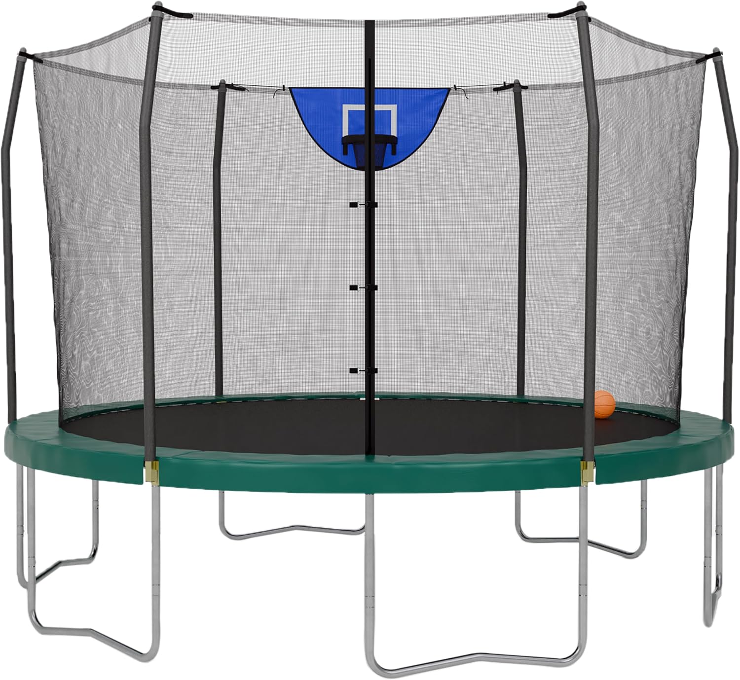 Skywalker Trampoline Outdoor 8 FT, 12 FT, 15 FT Jump N’ Dunk Round Outdoor Trampoline with Net, Trampoline Mat, and Basketball Hoop for Trampoline