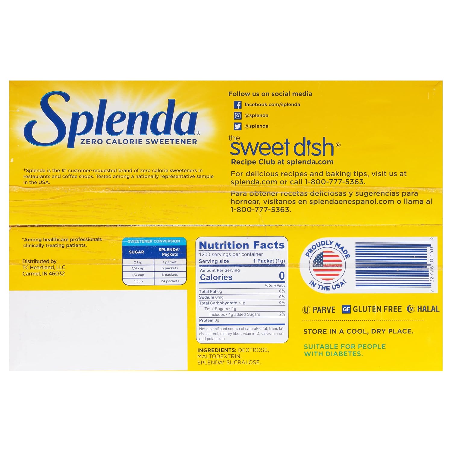 SPLENDA Zero Calorie Sweetener, 700 Count Packets