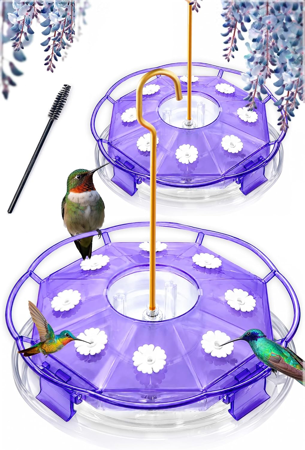 eWonLife 2 Pack 16 oz Saucer Hummingbird Feeders for Outdoors, Garden Decor