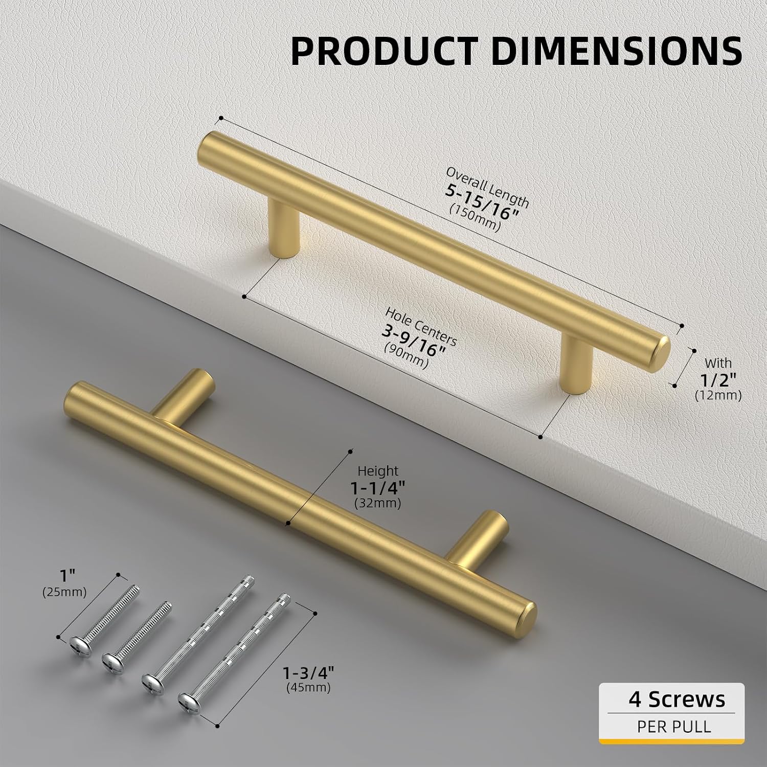 Goldenwarm 5 Pack 3 inch Gold Cabinet Handles Brushed Gold Cabinet Pulls | Gold Dresser Drawer Handles Stainless Steel Drawer Pulls for Kitchen Bathroom Bedroom, Easy to Install