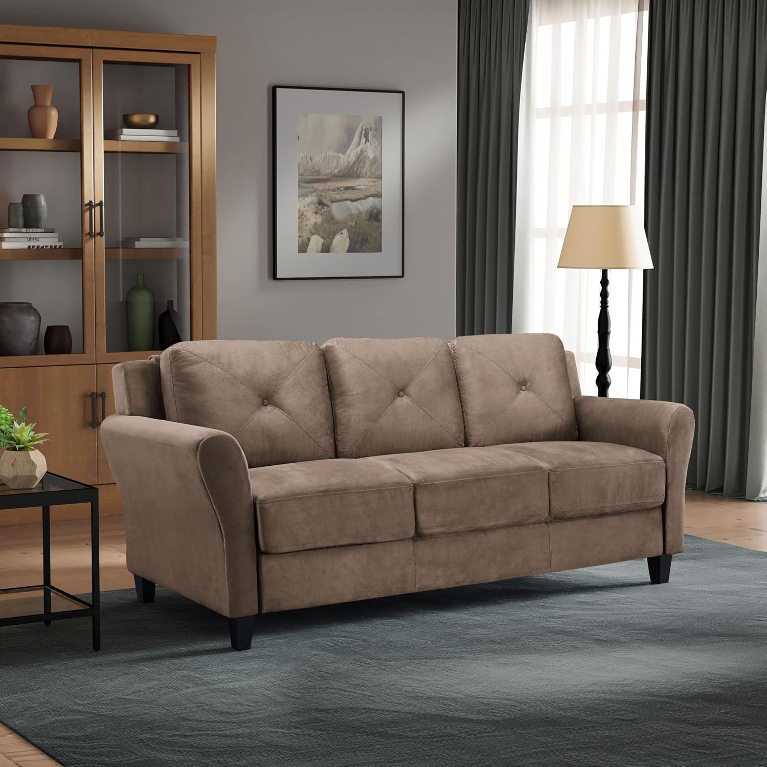Studio Living Harrington 57.9" Loveseat, Transitional Modern, Pocket Coil Comfort, Easy Assembly, Microfiber Fabric, Dark Grey